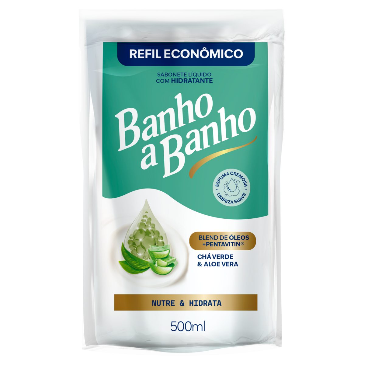 Sabonete L&iacute;quido Hidratante Ch&aacute; Verde e Aloe Vera Banho a Banho Sach&ecirc; 500ml - Refil Econ&ocirc;mico