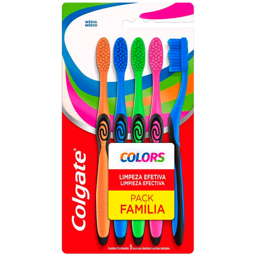 Escova Dental Média Limpeza Efetiva Colors Colgate 05 Unidades
