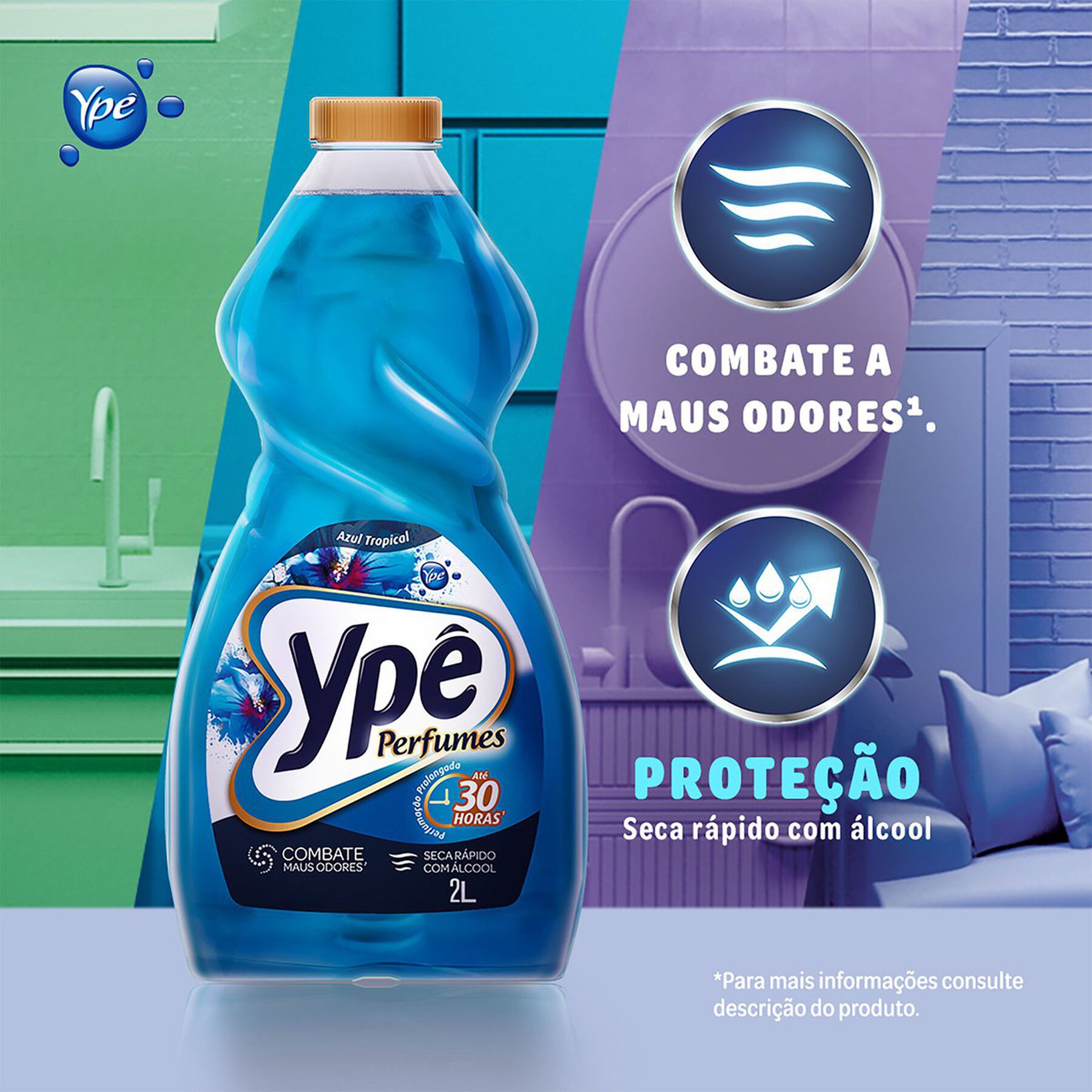 Limpador Perfumado Azul Tropical Yp&ecirc; Premium Frasco 2l
