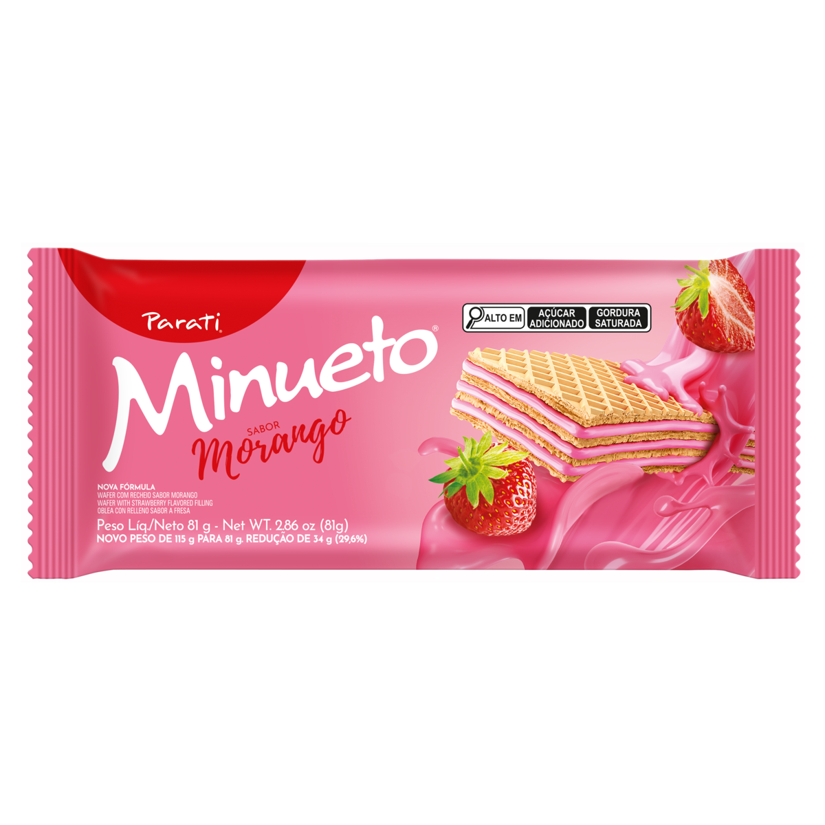 Biscoito Wafer Recheio Morango Minueto Pacote 81g