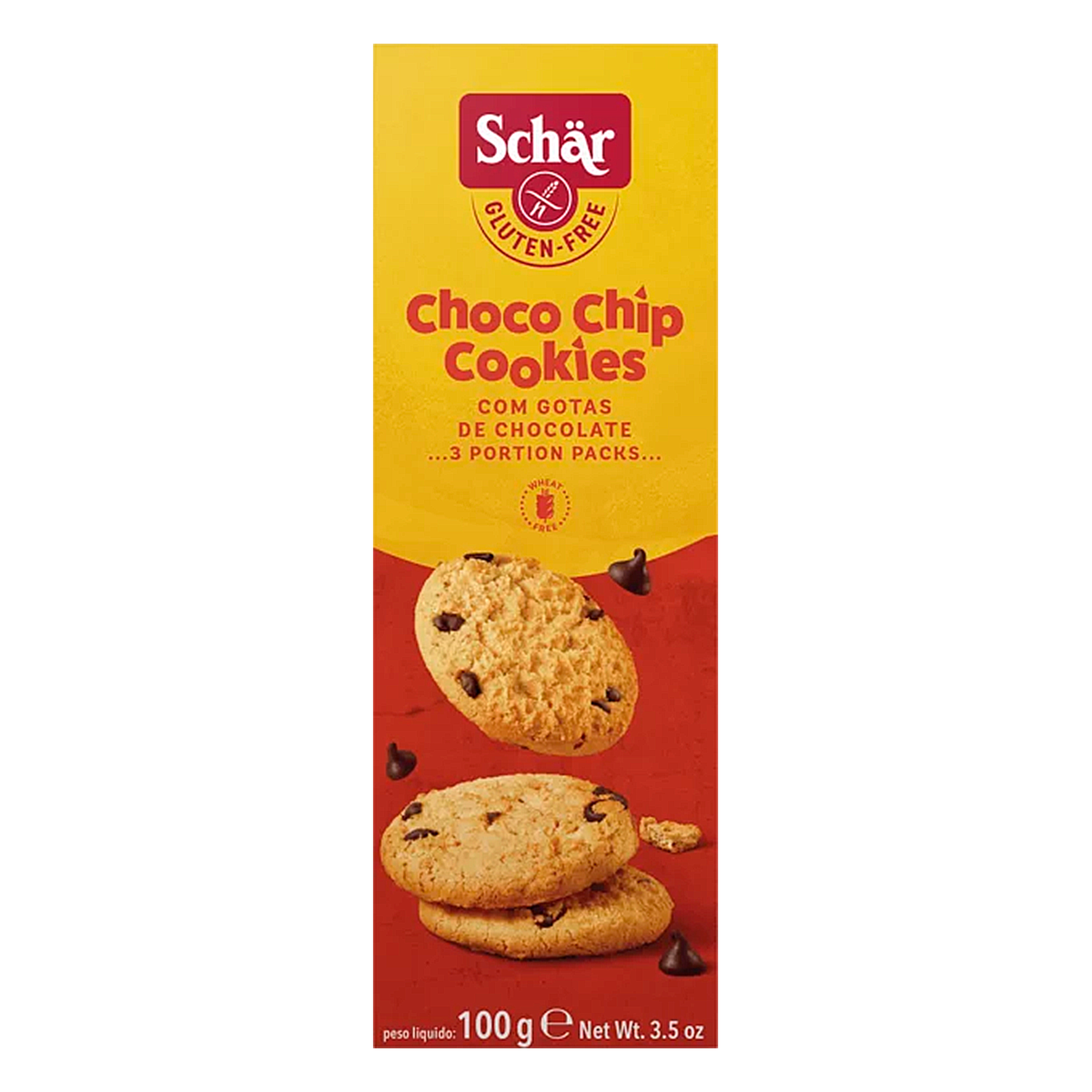 Biscoito Choco Chip Cookies com Gotas de Chocolate sem Gl&uacute;ten Sch&auml;r Caixa 100g