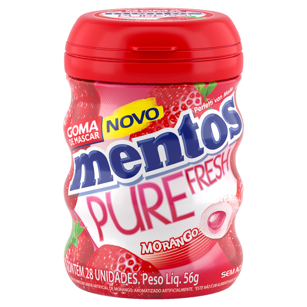 Goma de Mascar Morango Zero A&ccedil;&uacute;car Pure Fresh Mentos Pote 56g C/28 Unidades