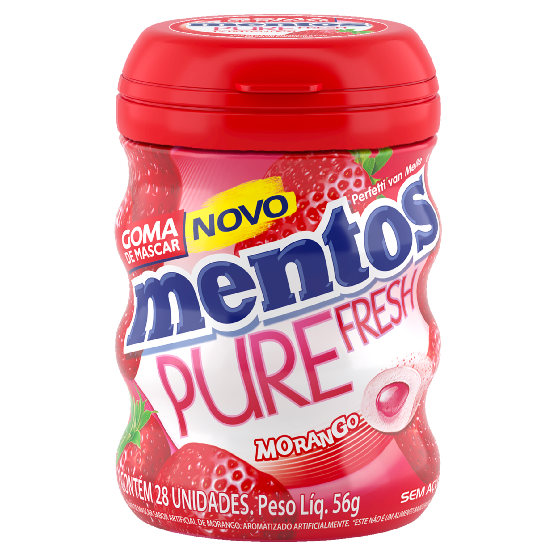 Goma de Mascar Morango Zero Açúcar Pure Fresh Mentos Pote 56g C/28 Unidades