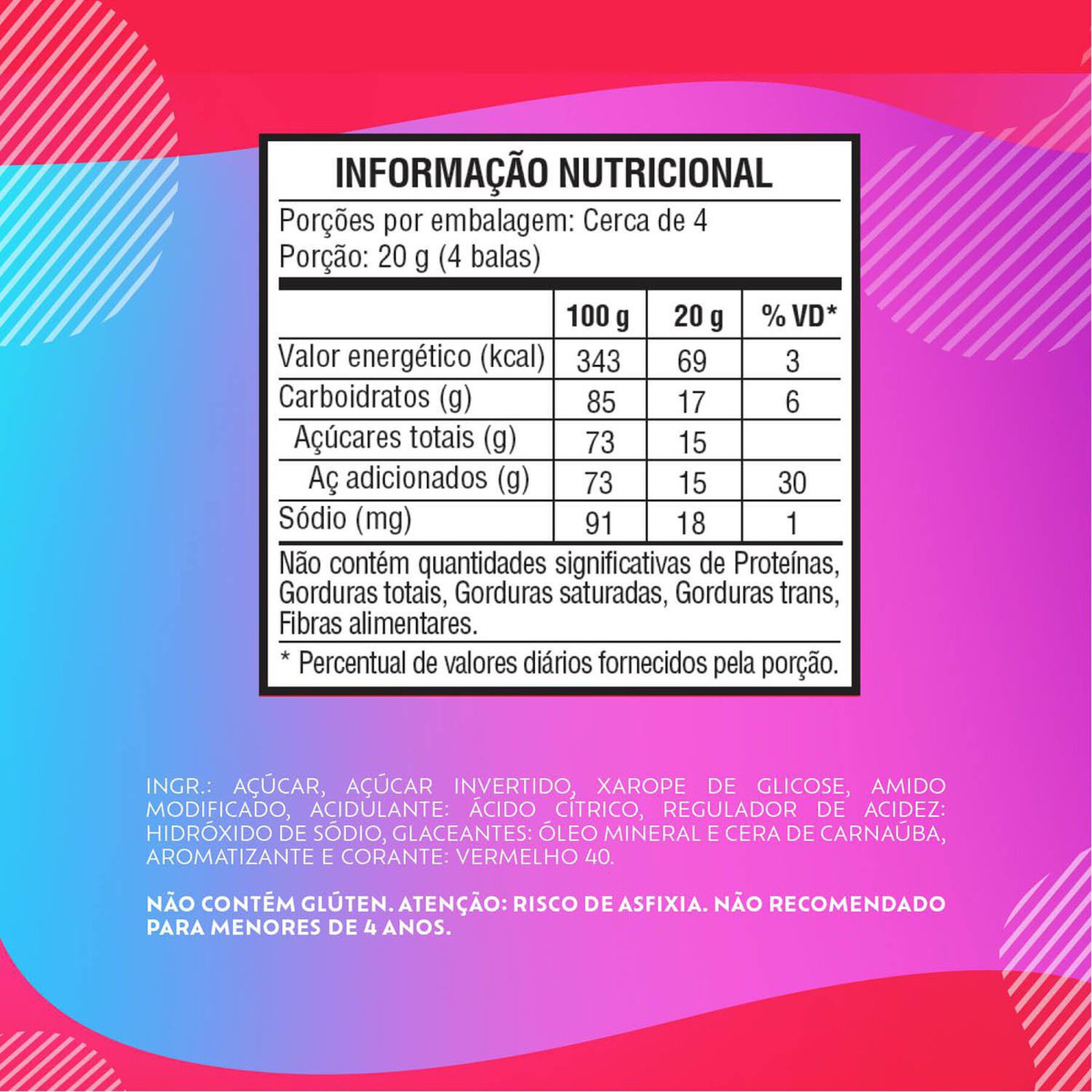 Bala Morango Patinhas Bubbaloo Pacote 75g