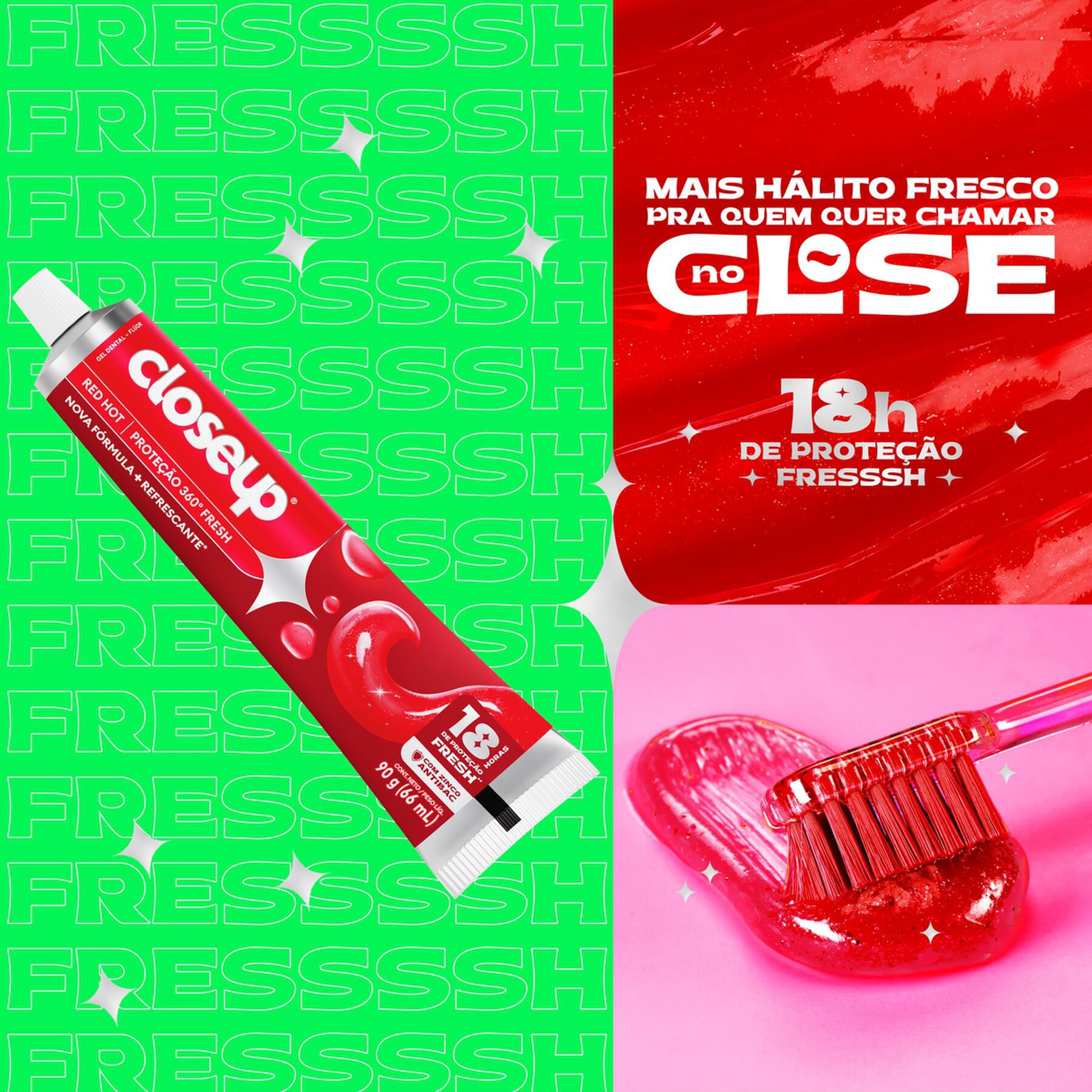 Gel Dental Red Hot Closeup Prote&ccedil;&atilde;o 360&deg; Fresh Caixa 90g