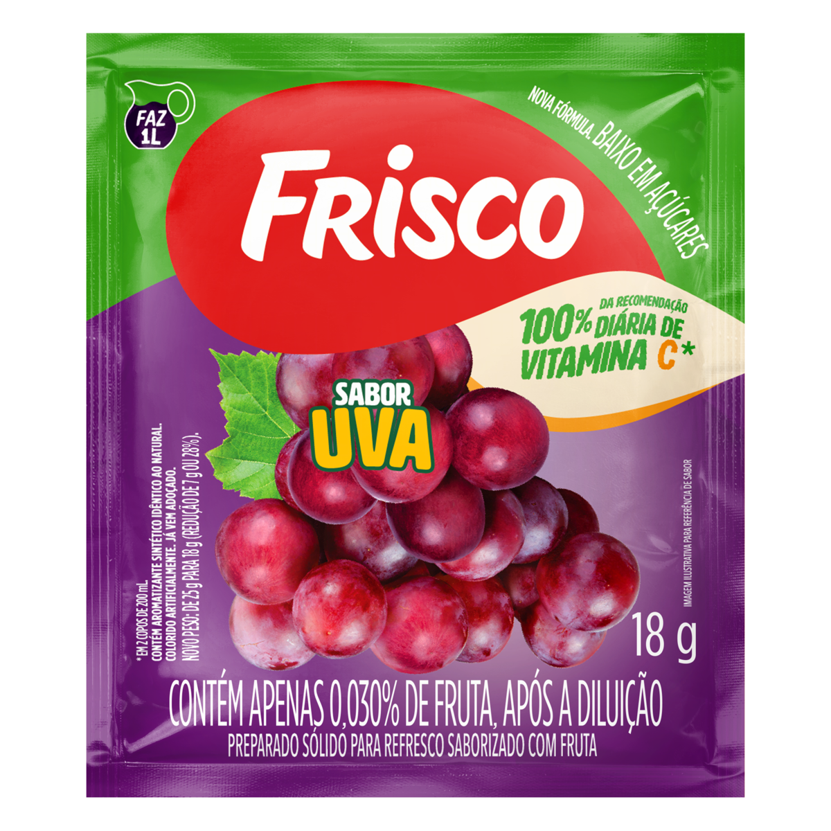 Refresco em P&oacute; Uva Frisco Pacote 18g