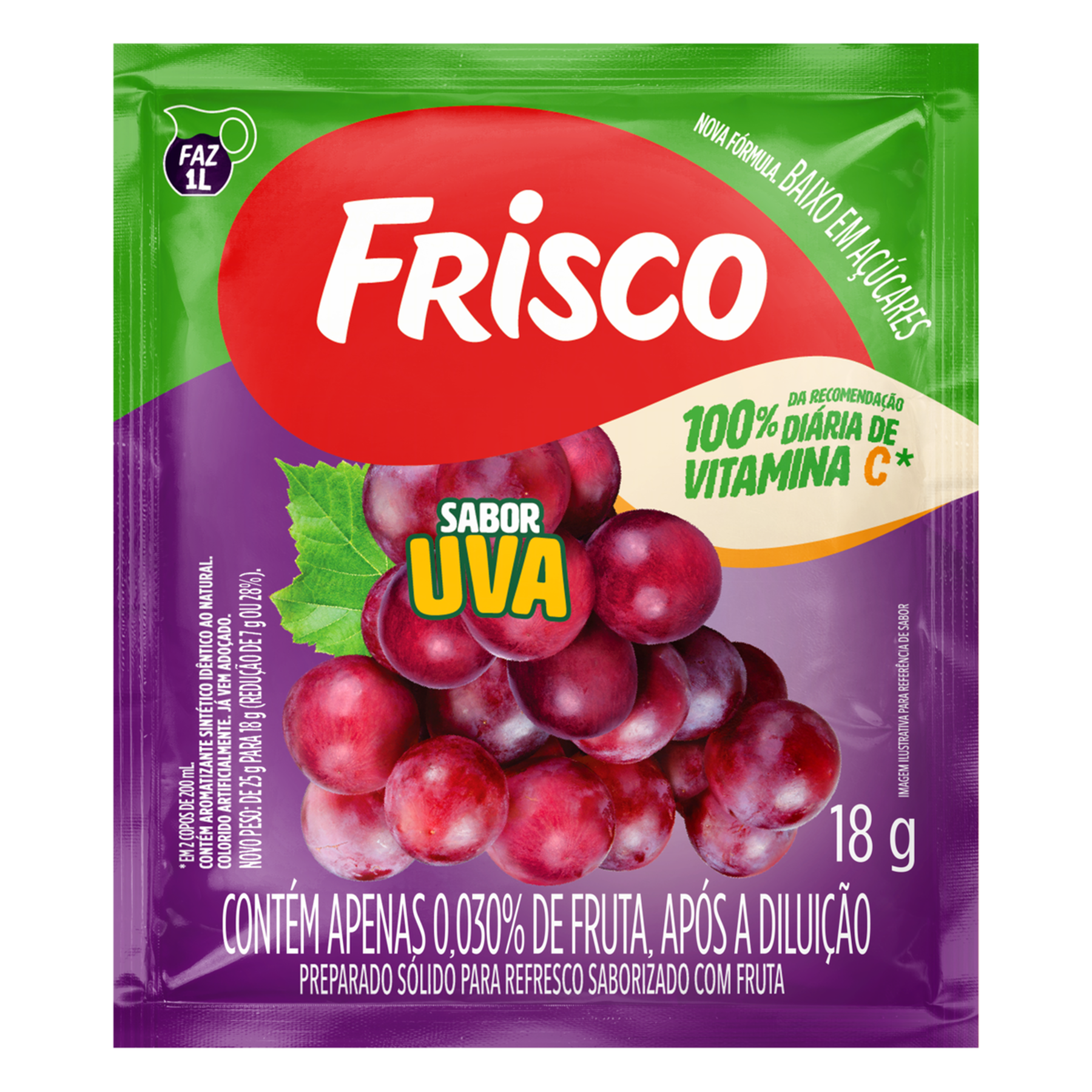 Refresco em Pó Uva Frisco Pacote 18g