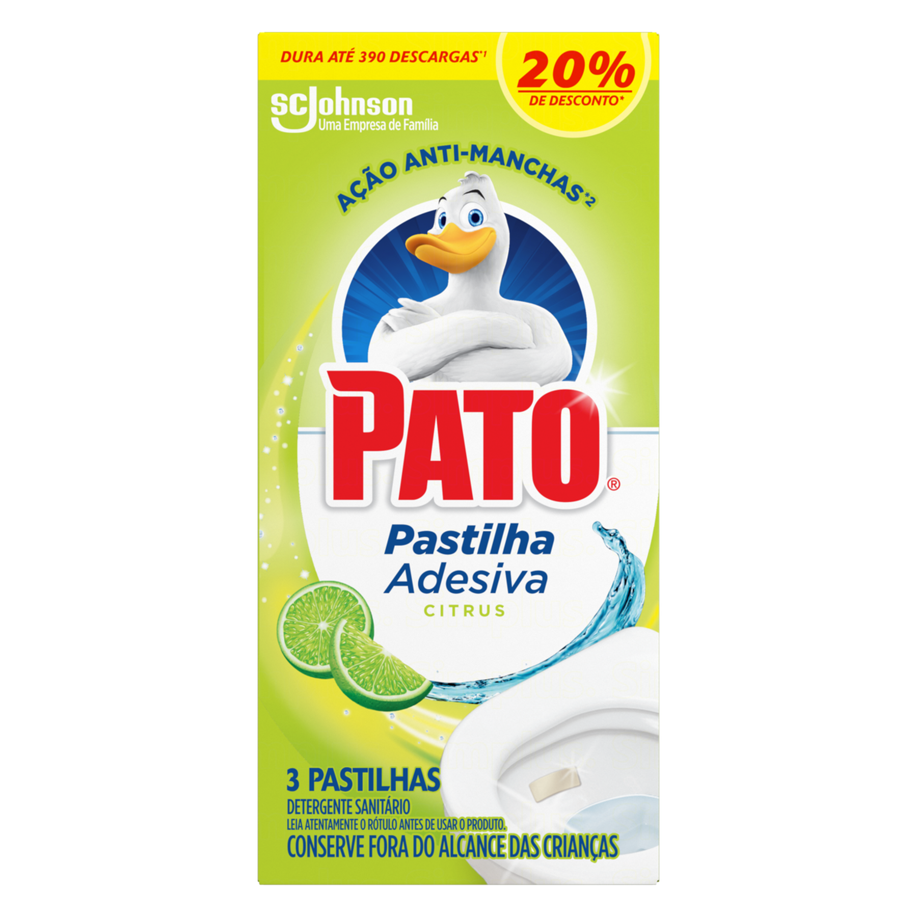 Detergente Sanit&aacute;rio Pastilha Adesiva Citrus Pato C/3 Unidades - Embalagem 20% de Desconto