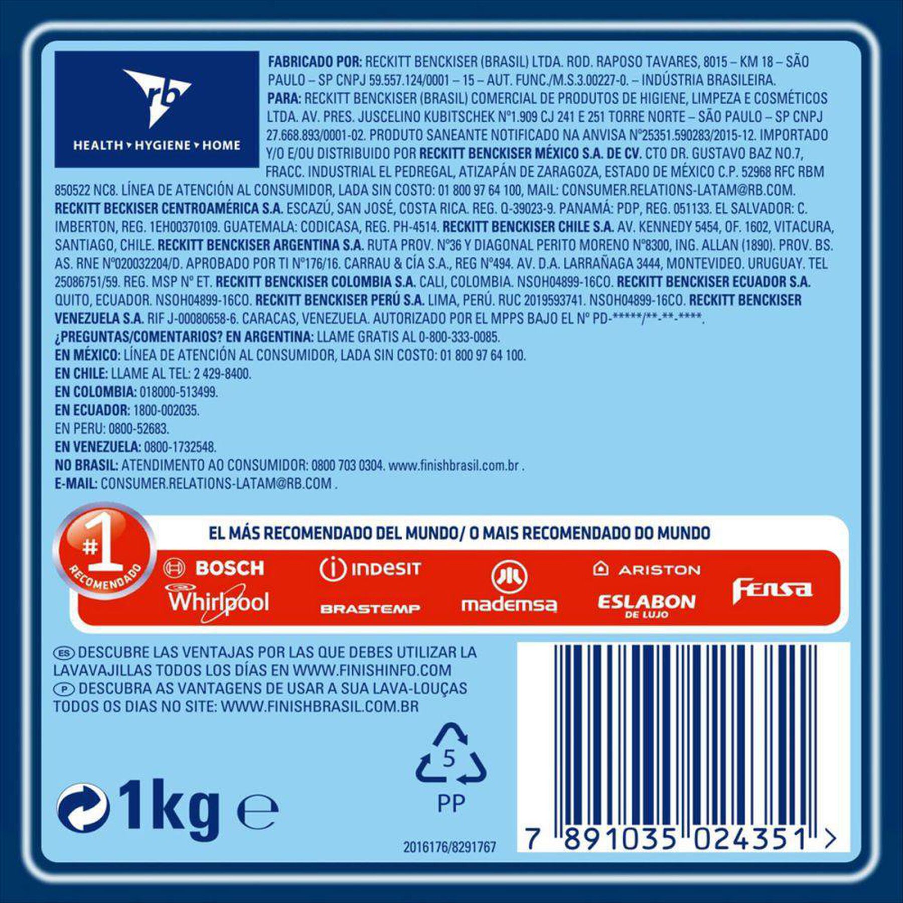 Detergente em Pó para Máquina de Lavar Louças Finish Power Powder Advanced Pote 1kg