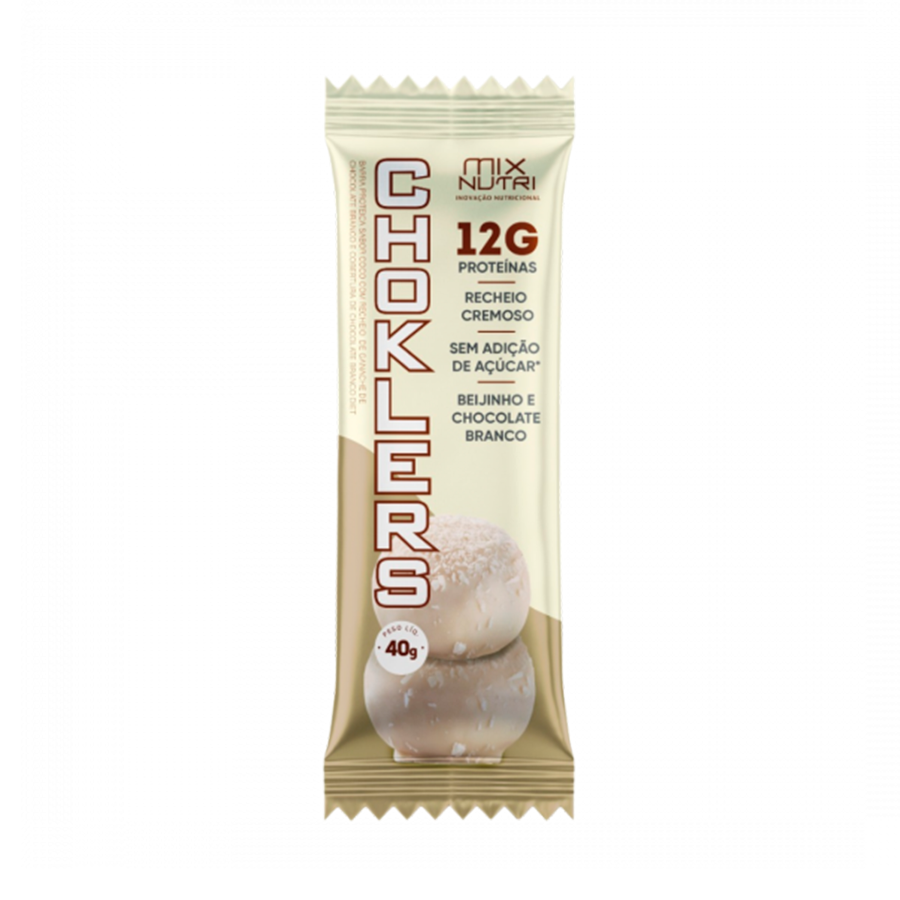 Barra De Proteína Choklers Beijinho e Chocolate Branco Mix Nutri S/ Adição de Açúcar 40g