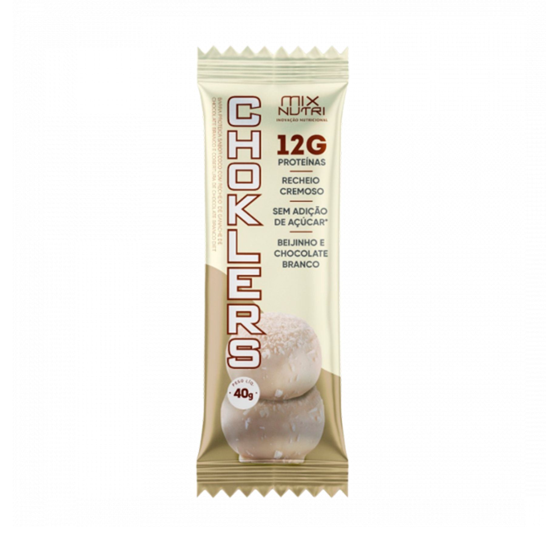 Barra De Prote&iacute;na Choklers Beijinho e Chocolate Branco Mix Nutri S/ Adi&ccedil;&atilde;o de A&ccedil;&uacute;car 40g