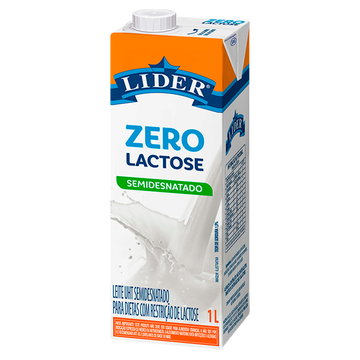 Leite UHT Semidesnatado Zero Lactose Lider Caixa com Tampa 1l