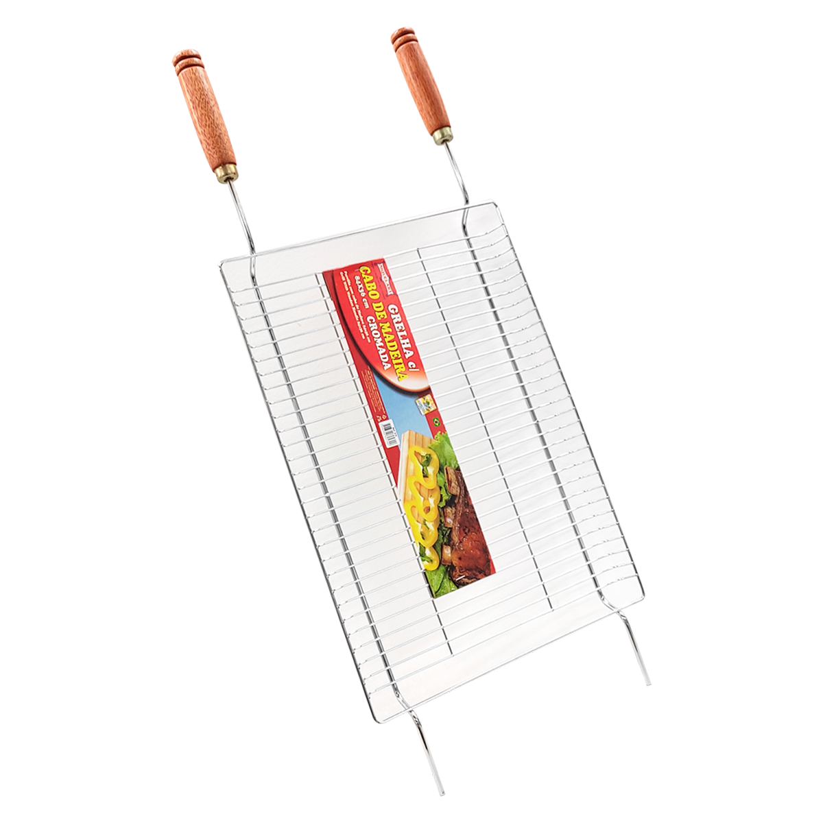 Grelha com Cabo de Madeira Cromada 570 Niquelart 84x36cm
