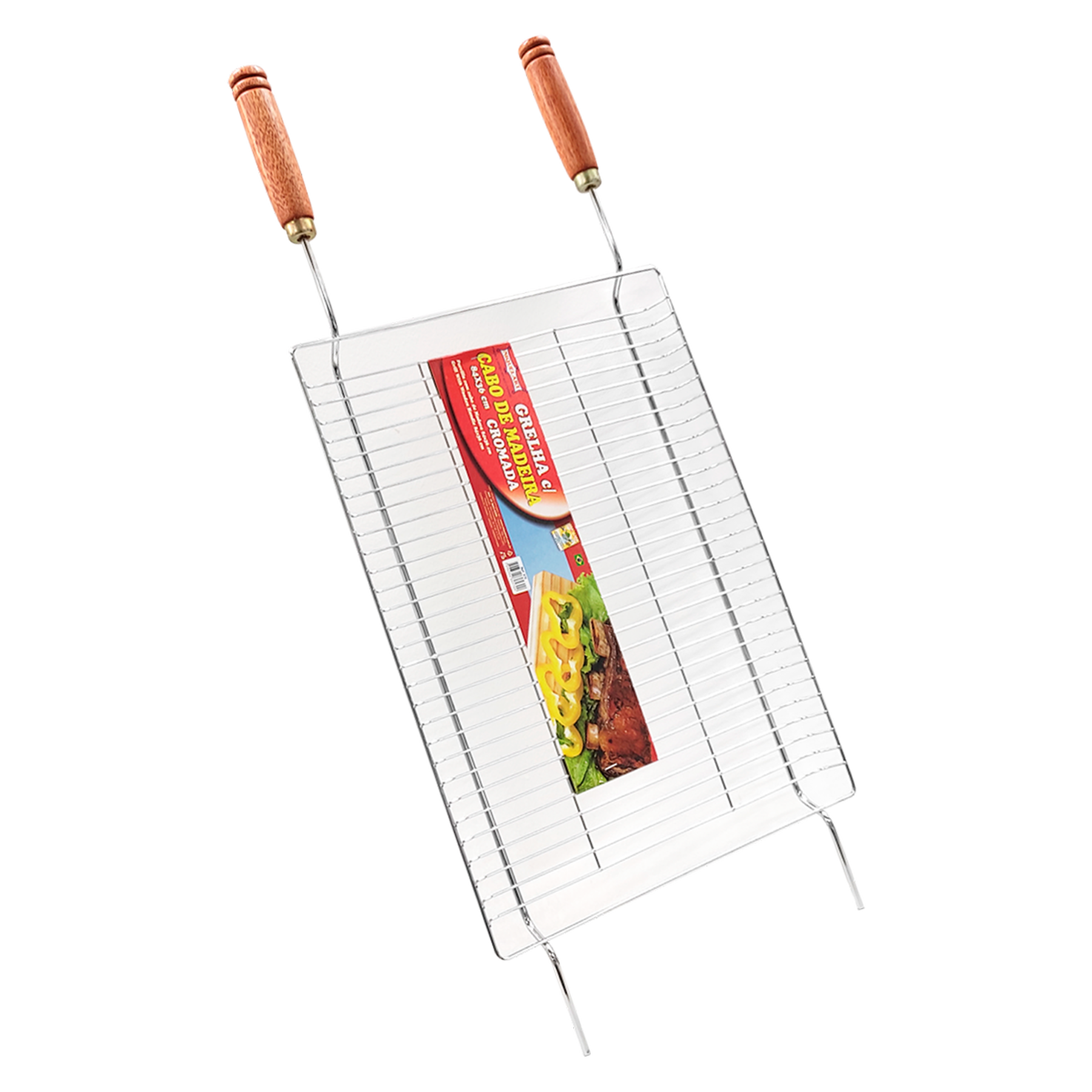 Grelha com Cabo de Madeira Cromada 570 Niquelart 84x36cm