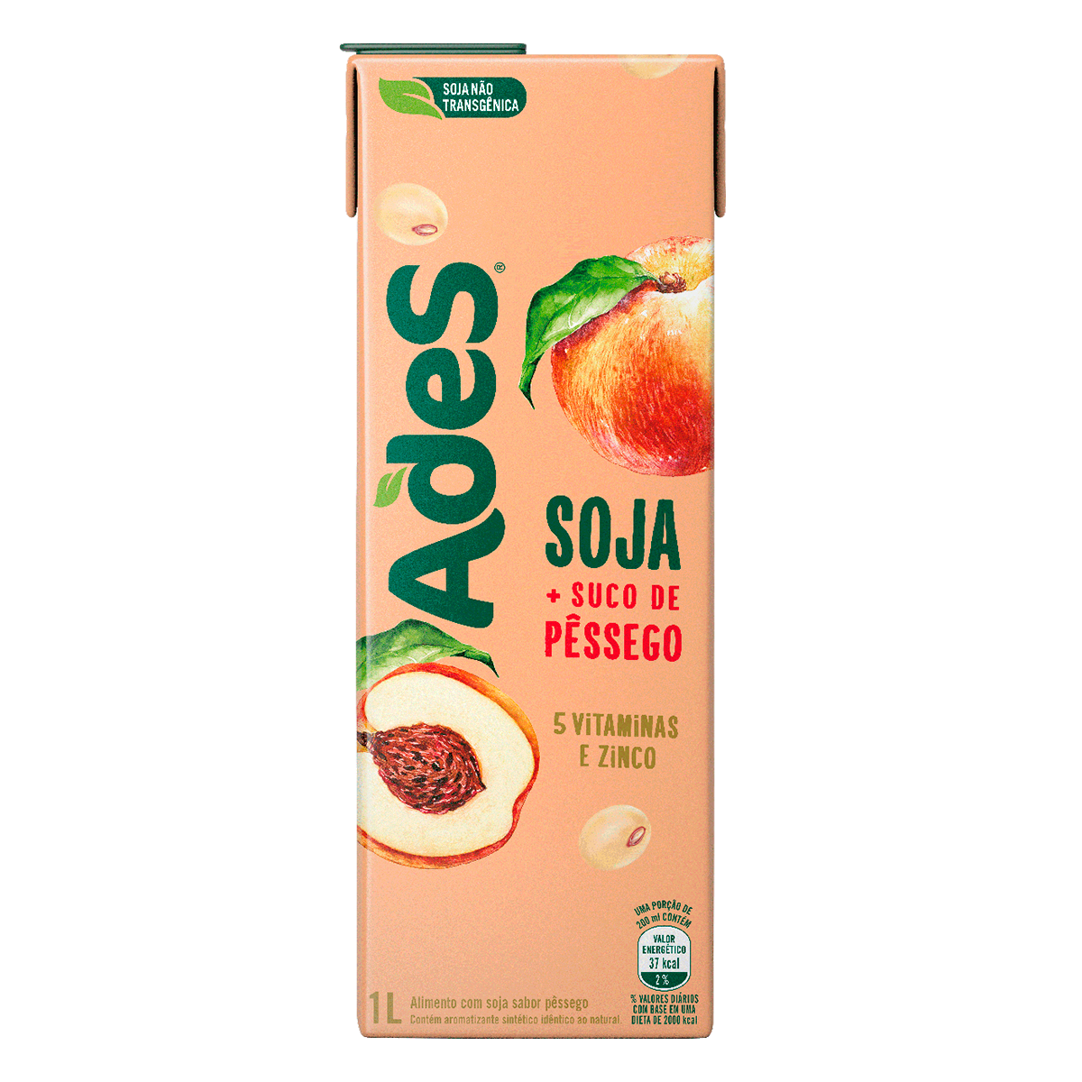 Bebida &agrave; Base de Soja P&ecirc;ssego Ades Caixa 1l
