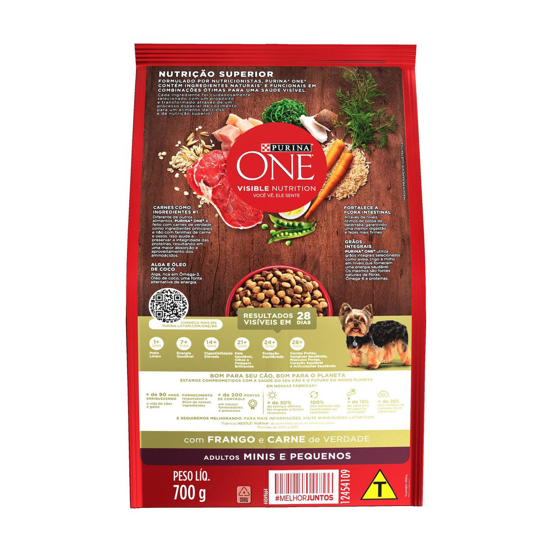Alimento para C&atilde;es Adultos Ra&ccedil;as Minis e Pequenas Frango e Carne Purina One Visible Nutrition Pacote 700g