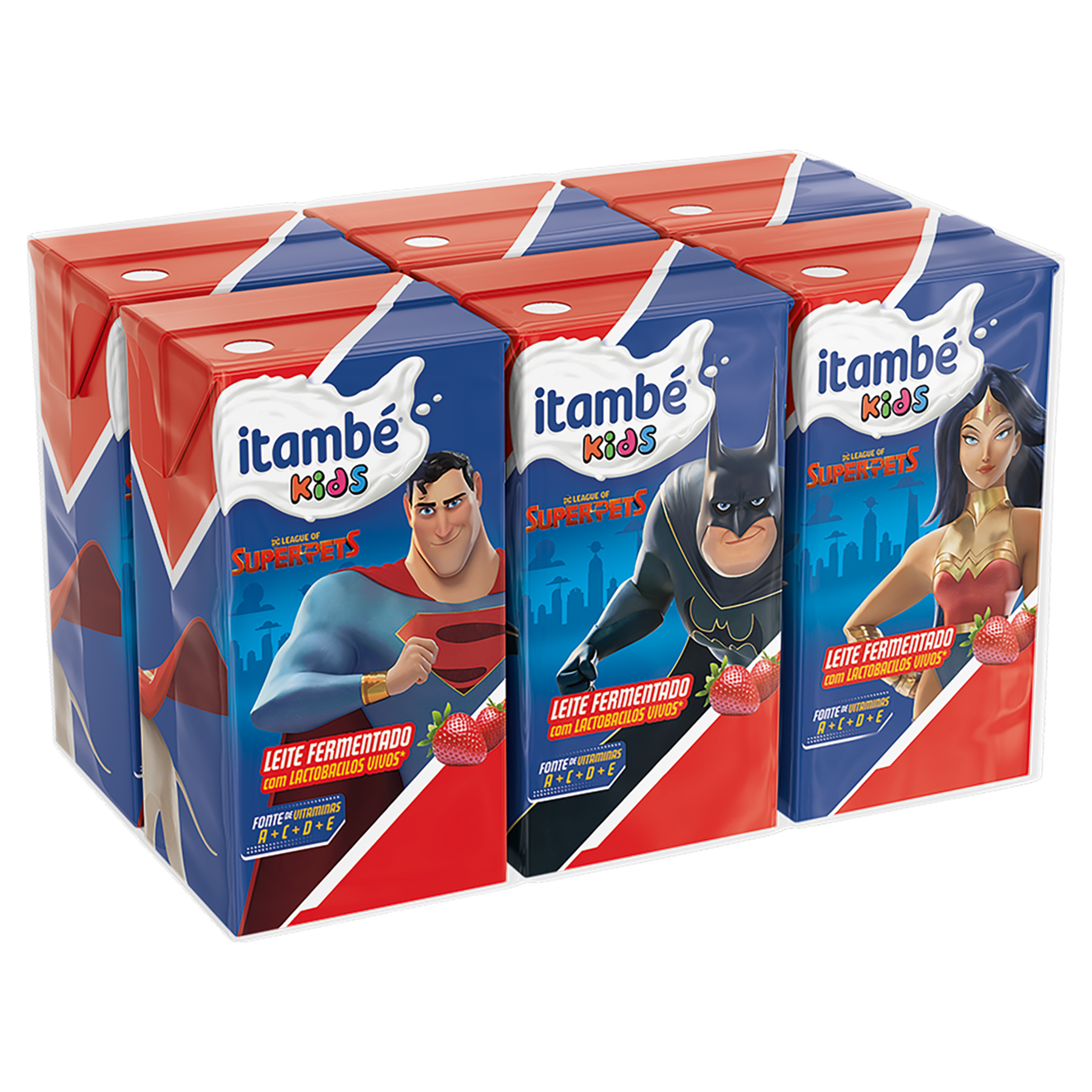 Leite Fermentado Desnatado Morango Itamb&eacute; Kids Caixa 480g C/6 Unidades