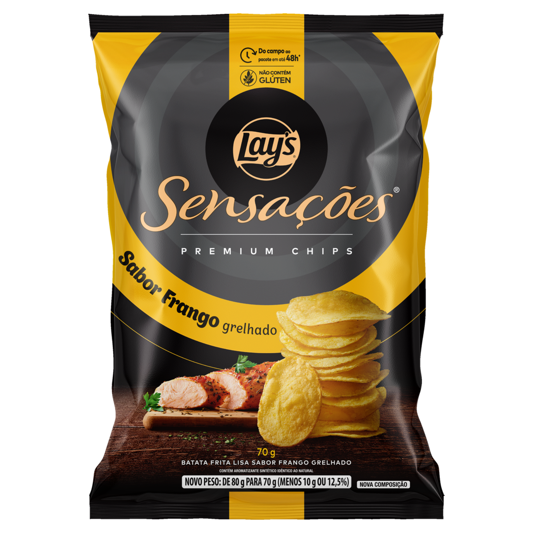 Batata Frita Lisa Frango Grelhado Sensa&ccedil;&otilde;es Premium Chips Lay's Pacote 70g