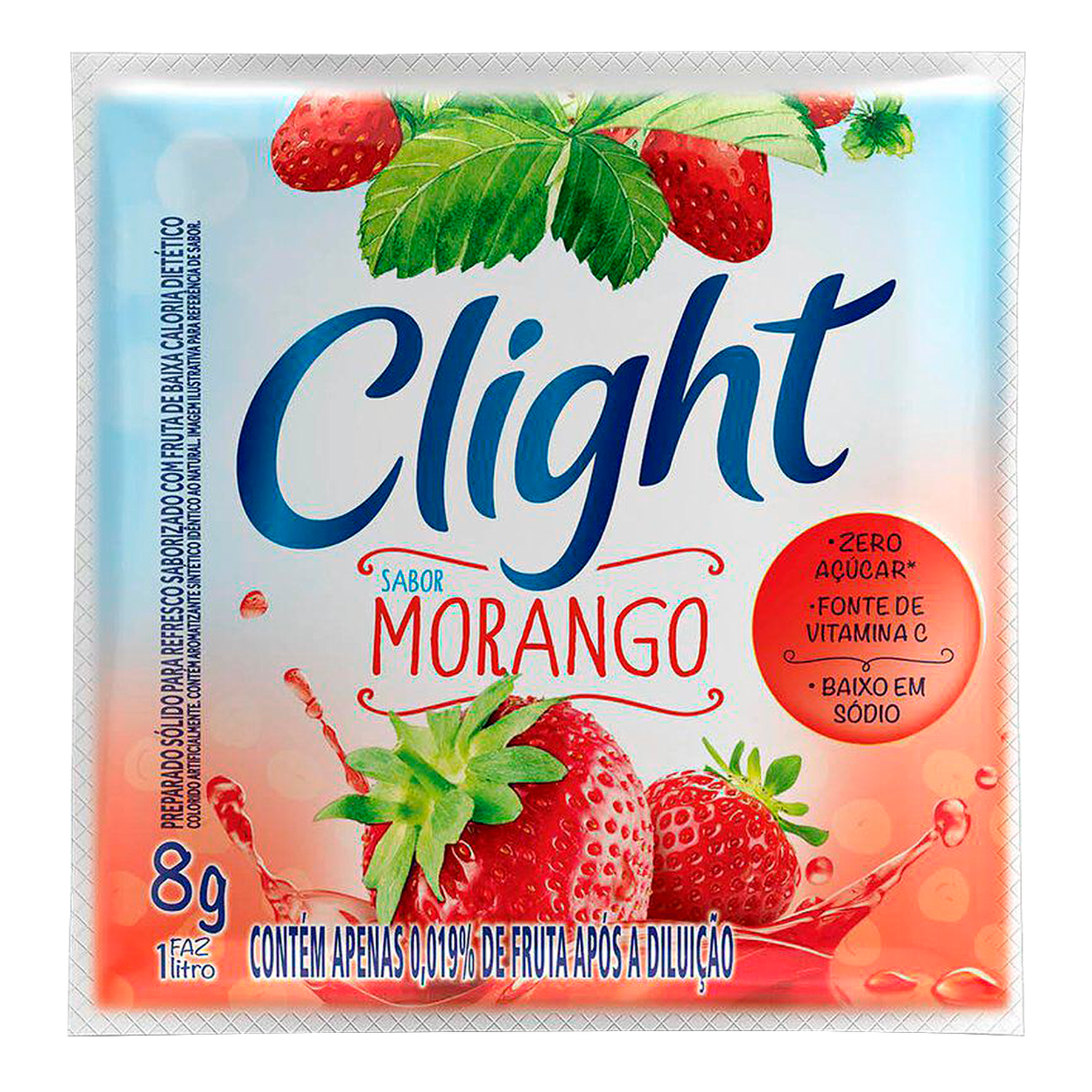 Refresco em P&oacute; Morango Zero A&ccedil;&uacute;car Clight Pacote 8g&nbsp;