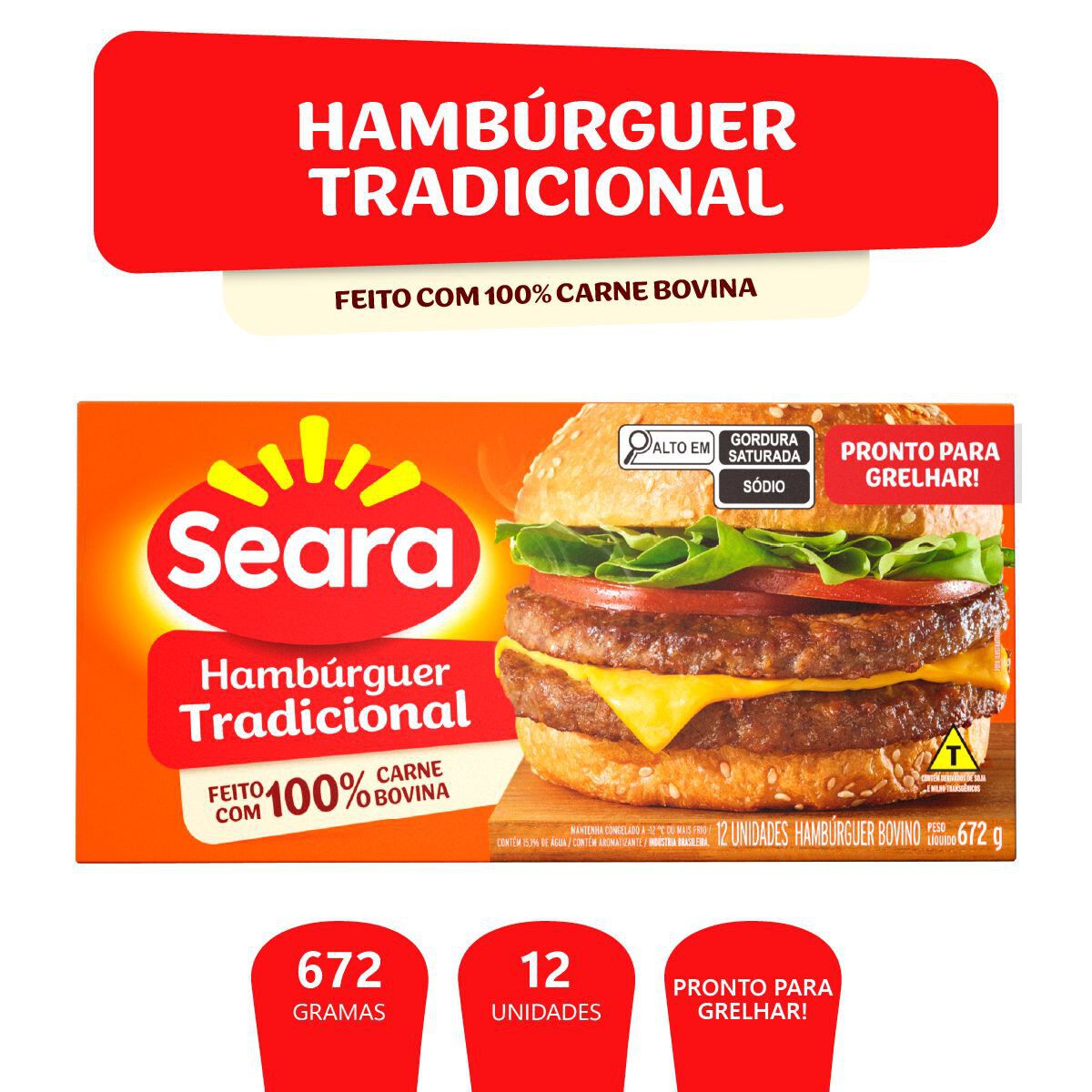 Hamb&uacute;rguer bovino Seara 672g