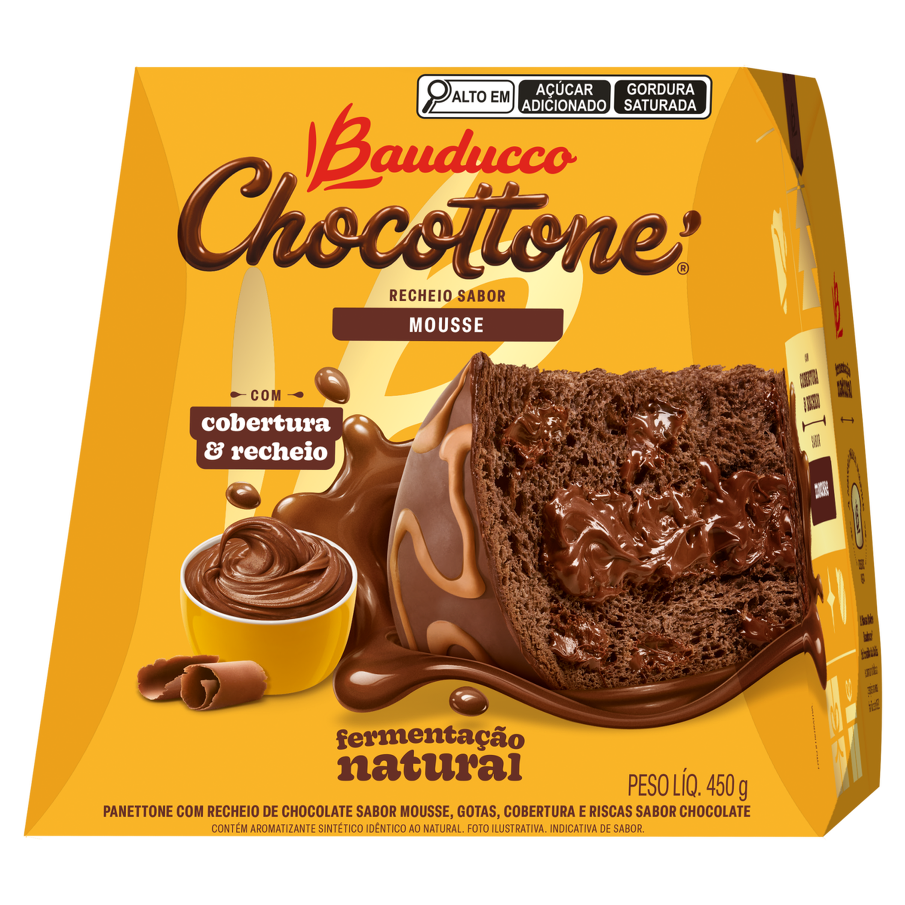 Panettone Recheio Mousse Cobertura e Gotas de Chocolate Chocottone Bauducco Caixa 450g