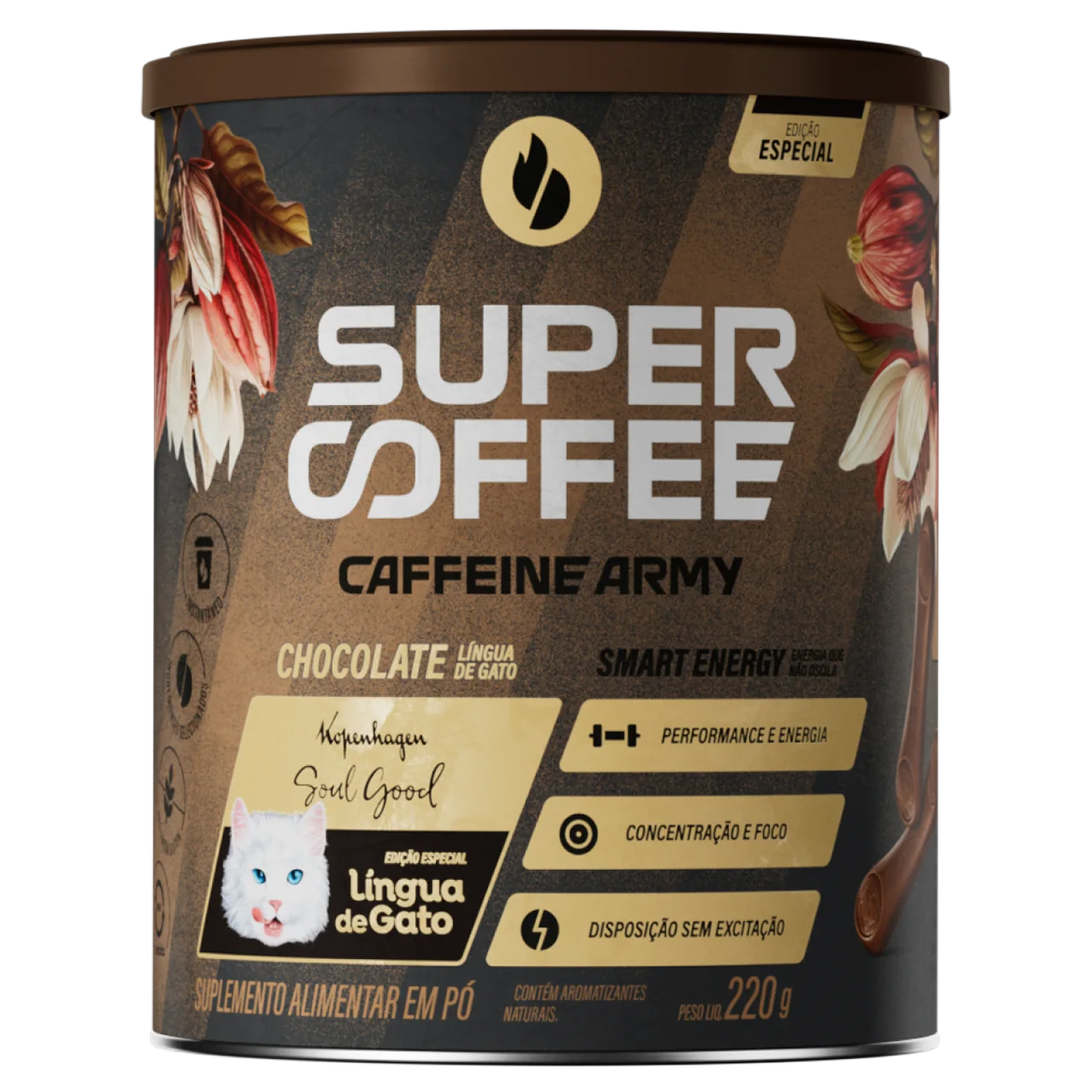 Suplemento Alimentar em P&oacute; Chocolate L&iacute;ngua de Gato Kopenhagen SuperCoffee Lata 220g
