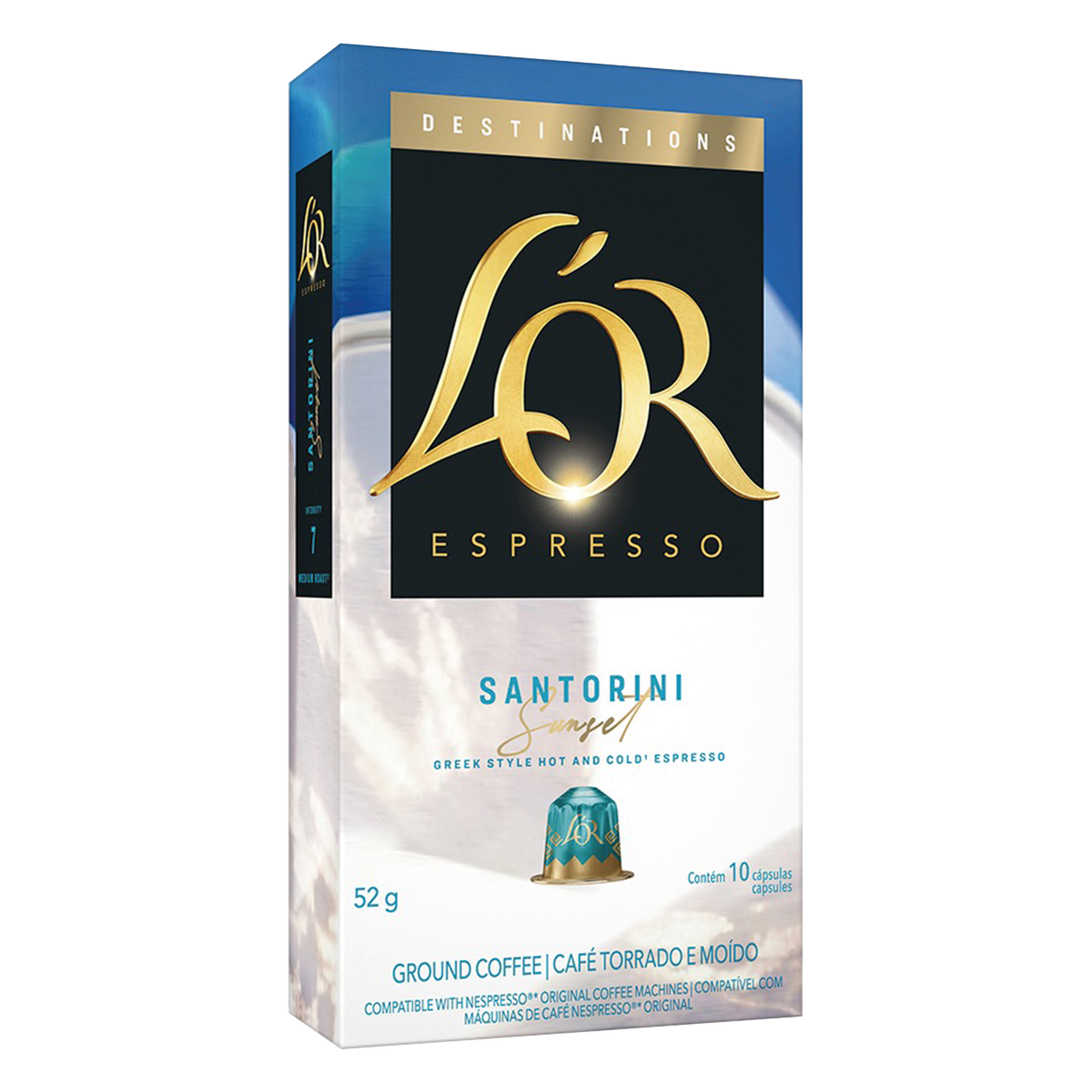Caf&eacute; em C&aacute;psula Espresso Santorini Sunset L'or Destinations Caixa 52g C/10 Unidades