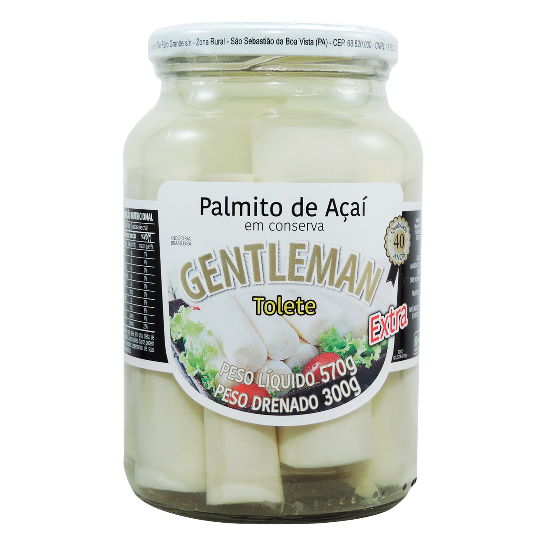 Palmito A&ccedil;a&iacute; Tolete Gentleman Extra Vidro 300g