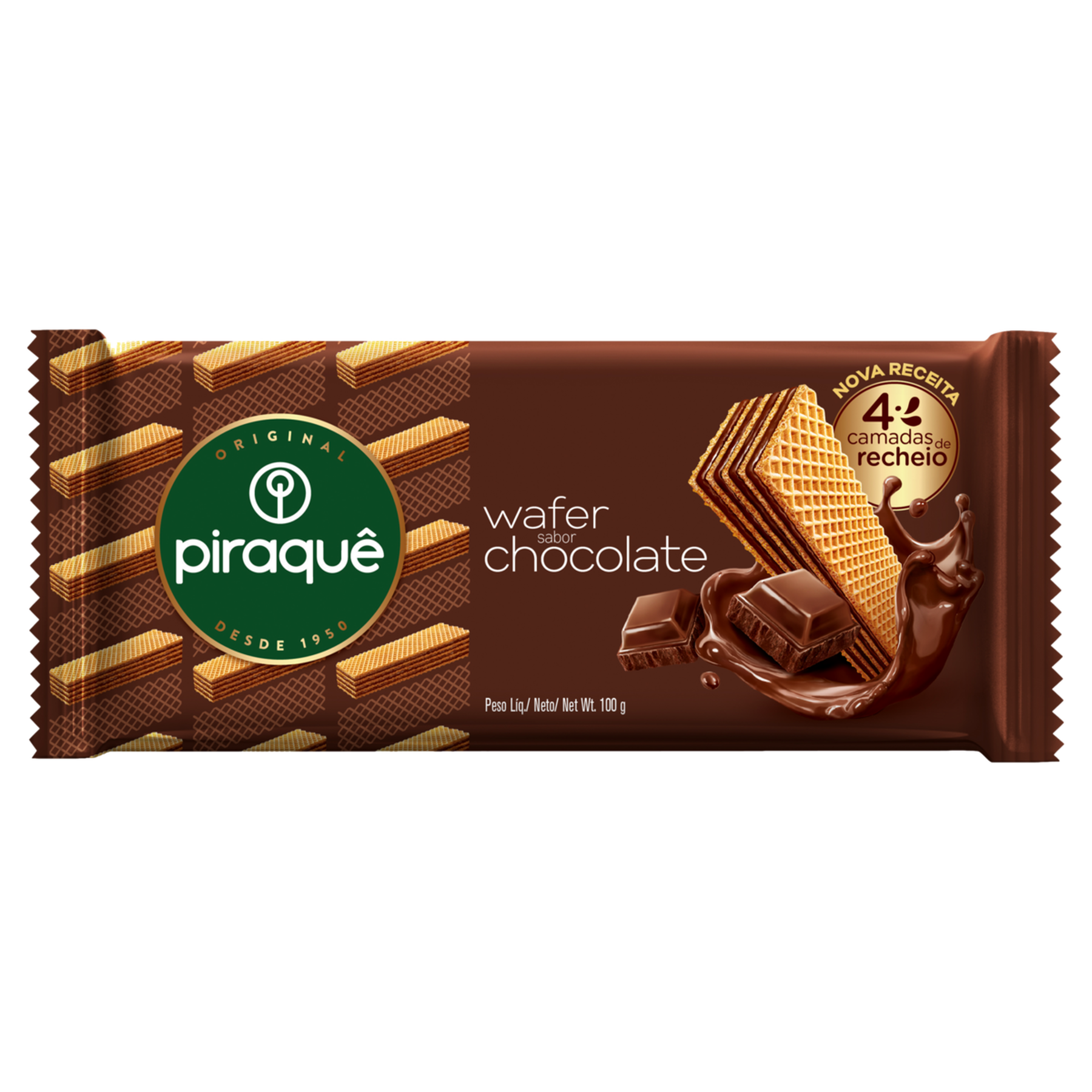 Biscoito Wafer Recheio Chocolate Piraqu&ecirc; Pacote 100g