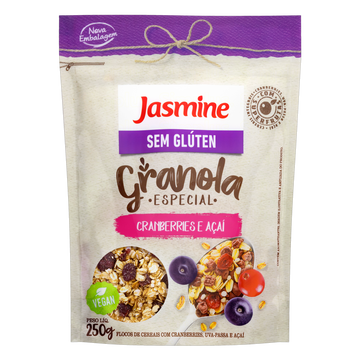 Granola Cranberries e Açaí sem Glúten Jasmine Especial Pouch 250g