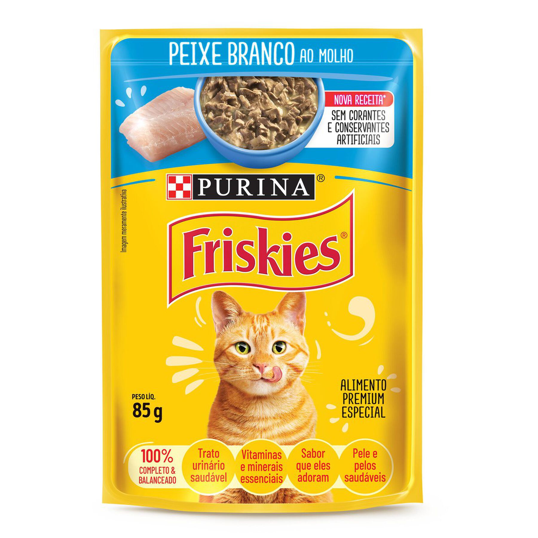 Alimento para Gatos Peixe Branco ao Molho Purina Friskies Sachê 85g