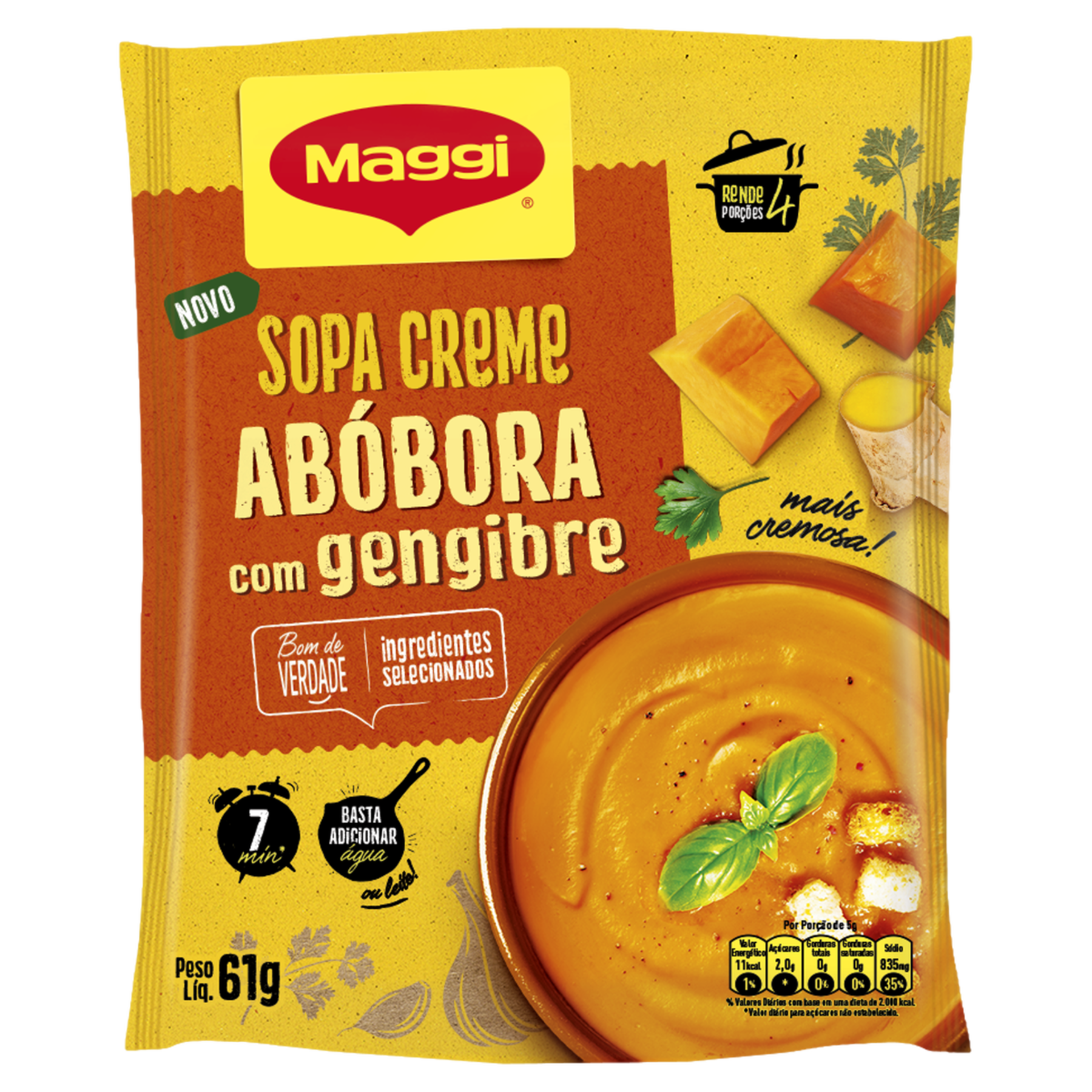 Sopa Creme Abóbora com Gengibre Maggi Pacote 61g