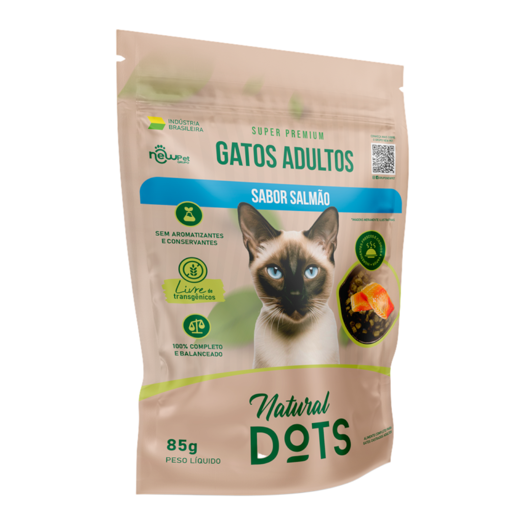 Alimento para Gatos Adultos Salm&atilde;o Natural Dots Sach&ecirc; 85g