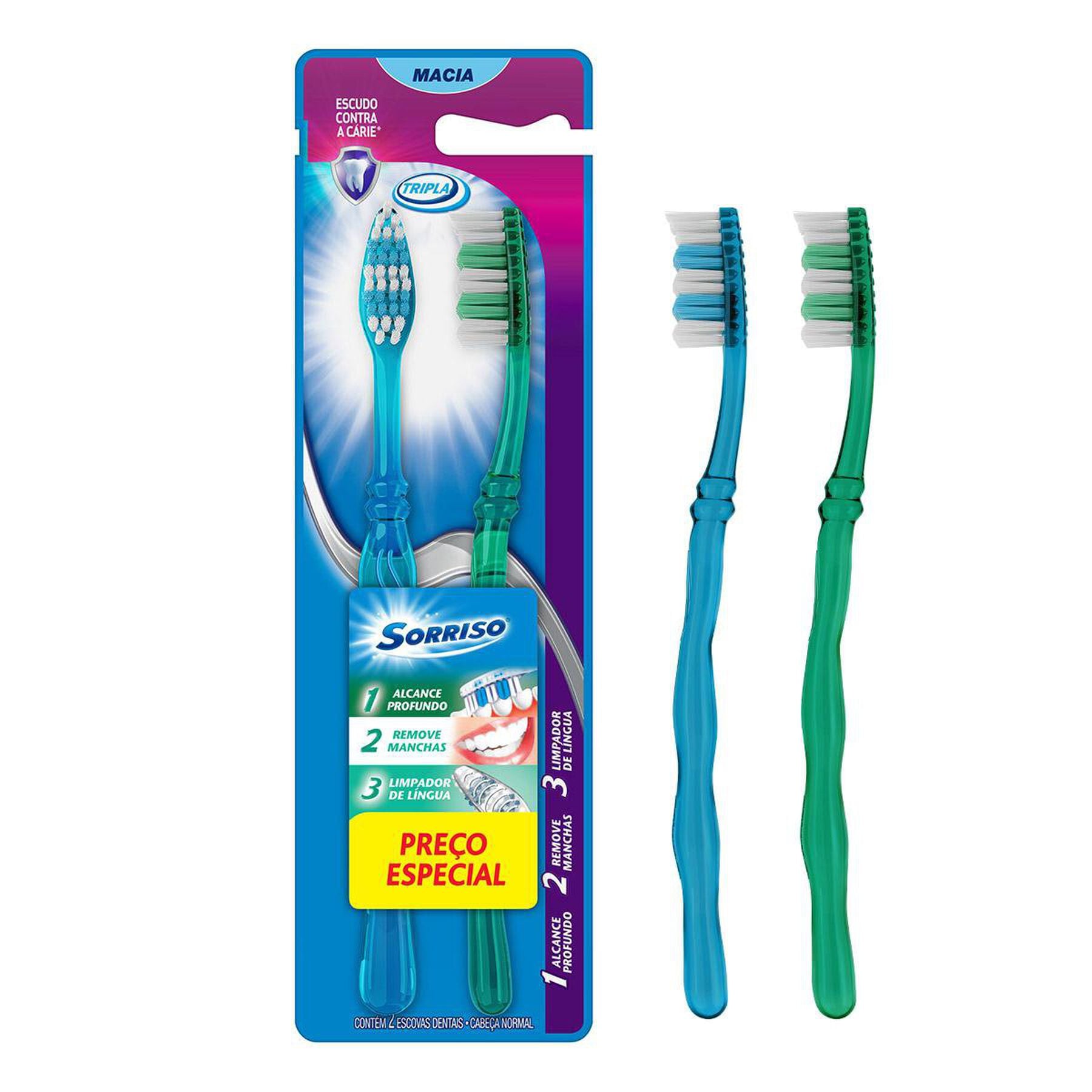 Escova Dental Macia Tripla Sorriso C/2 Unidades - Embalagem Pre&ccedil;o Especial