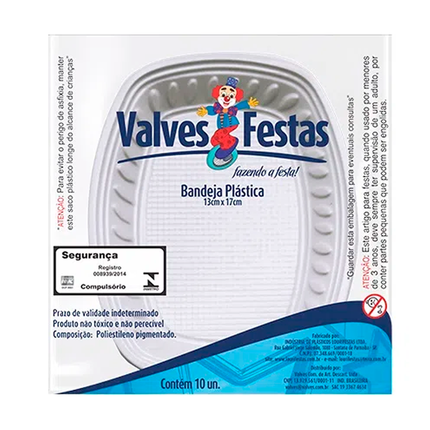 Bandeja Plástica Branca Valves Festas 17cm C/10 Unidades