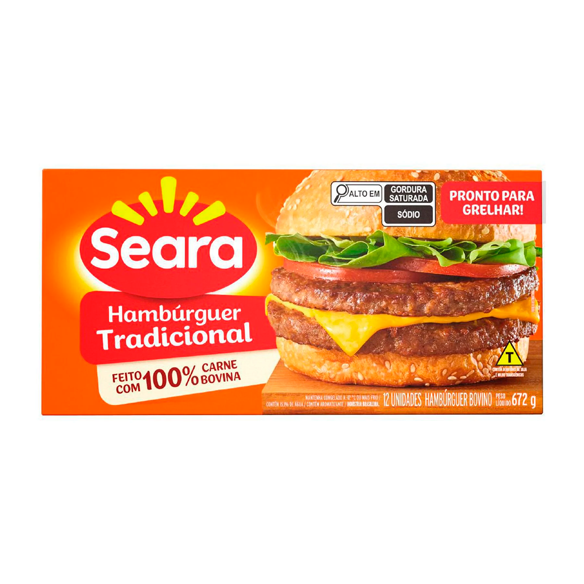 Hamb&uacute;rguer de Carne Bovina Tradicional Seara Caixa 672g C/12 Unidades&nbsp;