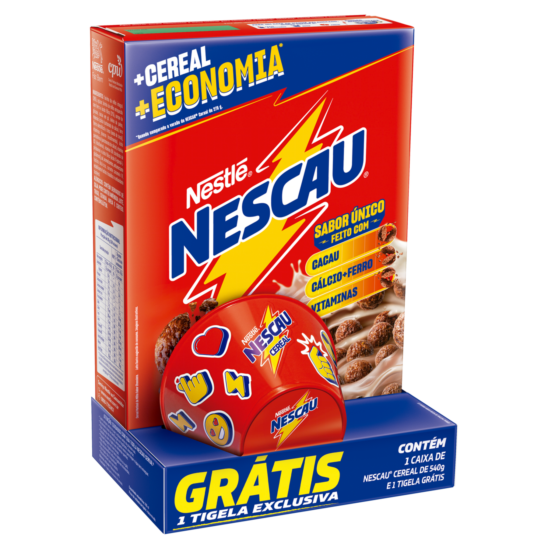 Cereal Matinal Chocolate Nescau Nestlé 540g - Embalagem + Econômica e Grátis 1 Tigela Exclusiva