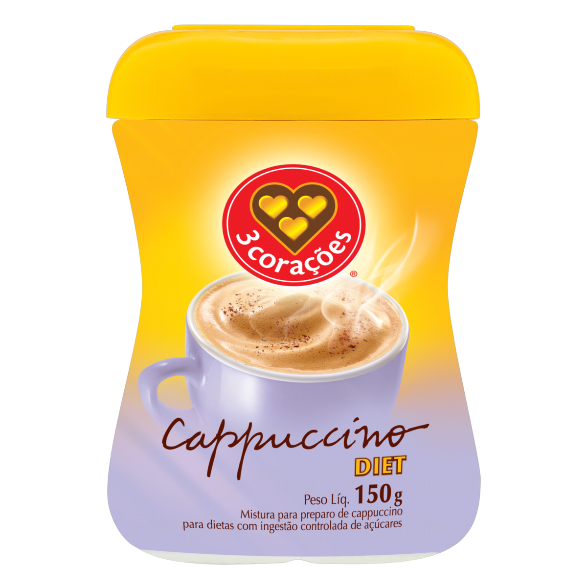 Cappuccino Sol&uacute;vel Diet 3 Cora&ccedil;&otilde;es Pote 150g