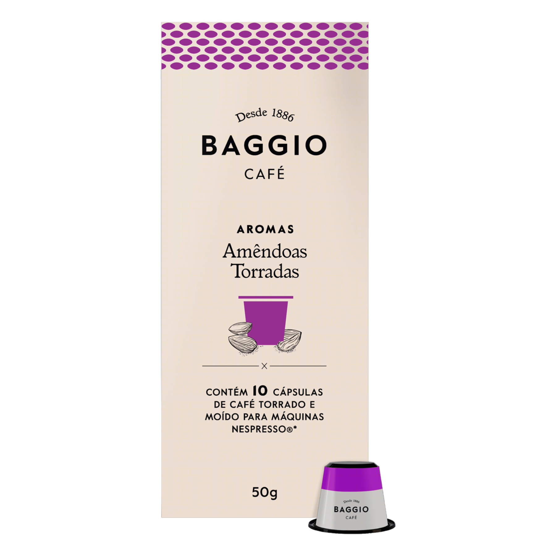 Caf&eacute; em C&aacute;psula Torrado e Mo&iacute;do Am&ecirc;ndoas Torradas Baggio Aromas Caixa 50g 10 C&aacute;psulas Nespresso