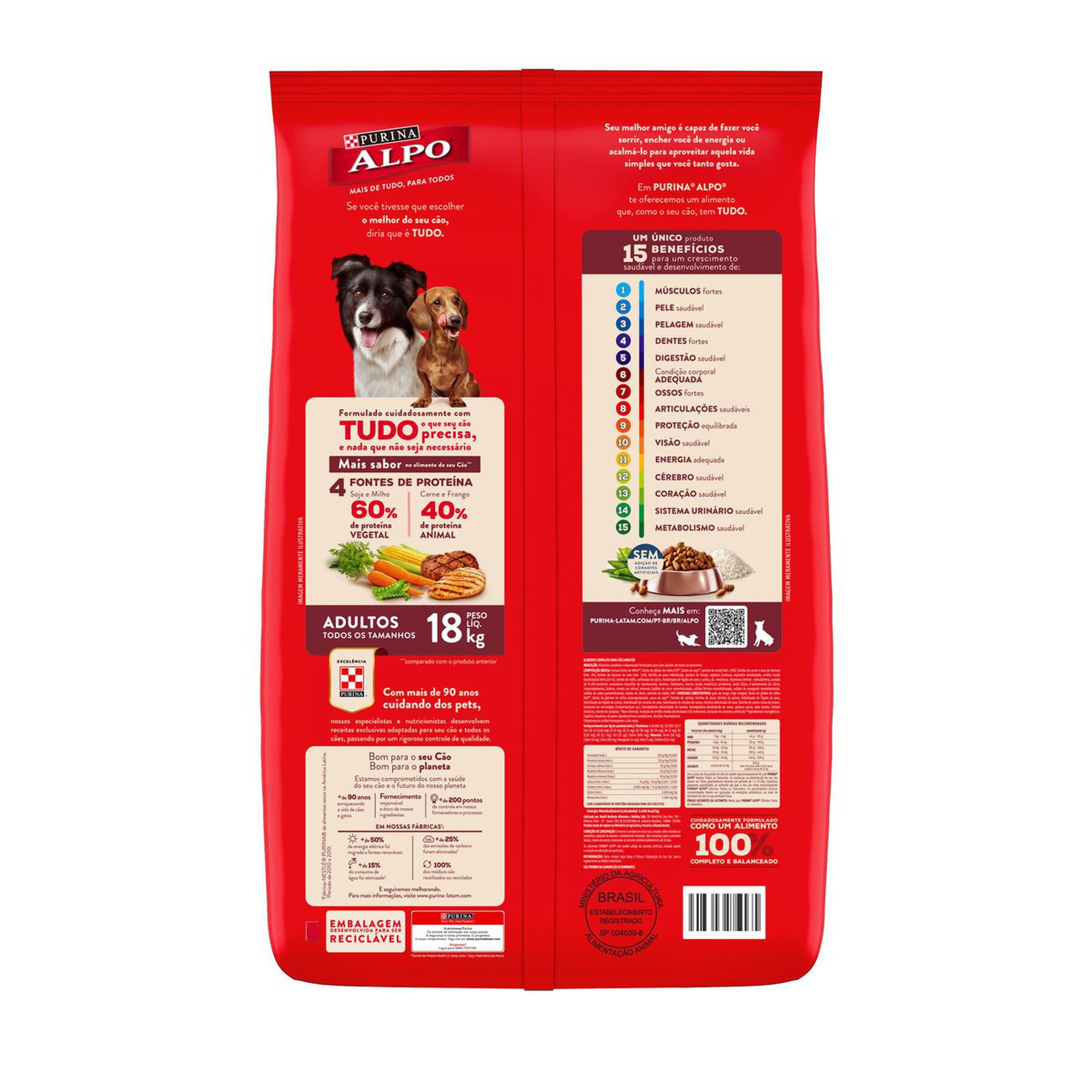 Alimento para Cães Adultos Todos os Tamanhos Carne, Frango, Cereais e Vegetais Purina Alpo Pacote 1kg