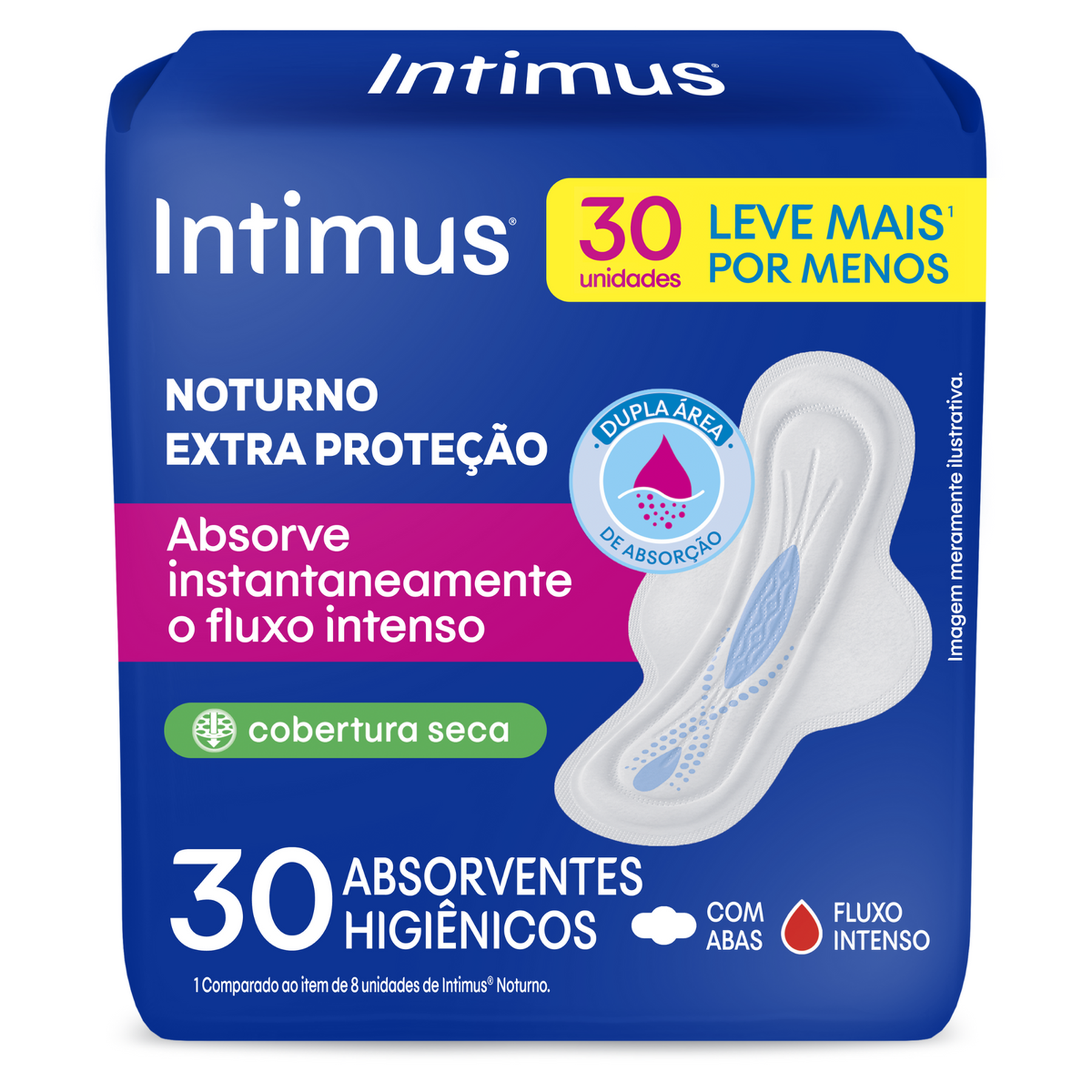 Absorvente com Abas Seca Noturno Intimus Pacote 30 Unidades Leve Mais Pague Menos