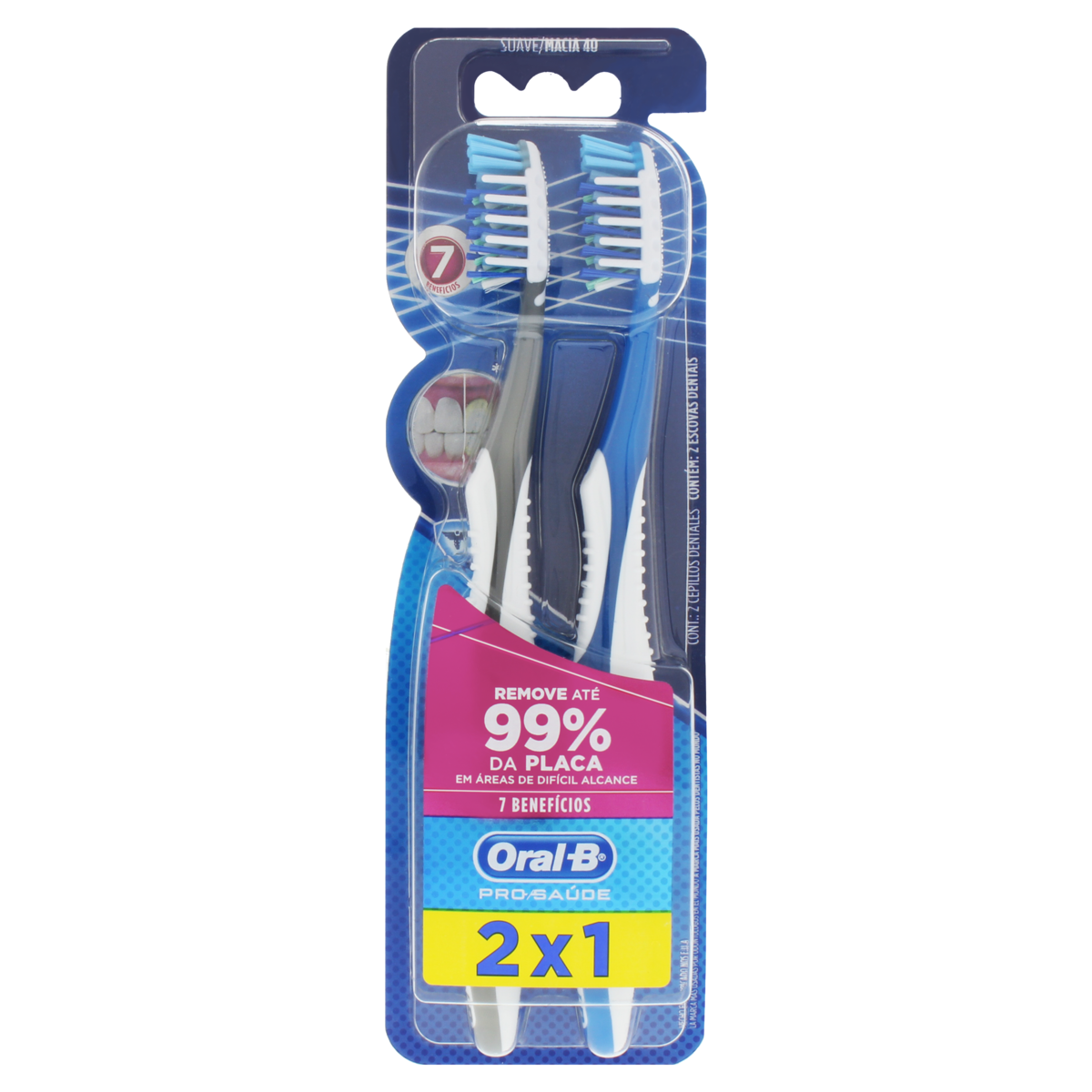 Pack Escova Dental Macia Oral-B Pro-Sa&uacute;de 7 Benef&iacute;cios 2 Unidades&nbsp;
