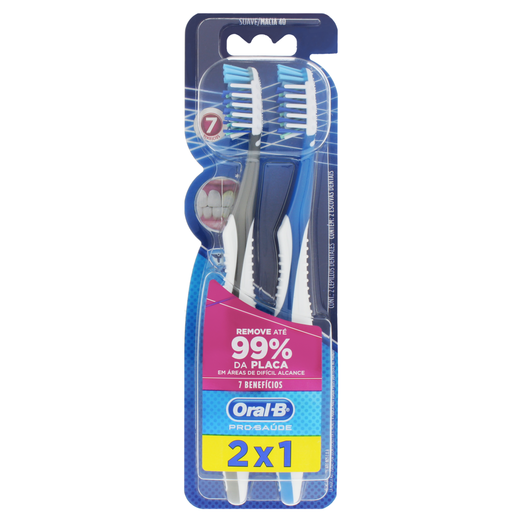 Pack Escova Dental Macia Oral-B Pro-Sa&uacute;de 7 Benef&iacute;cios 2 Unidades&nbsp;
