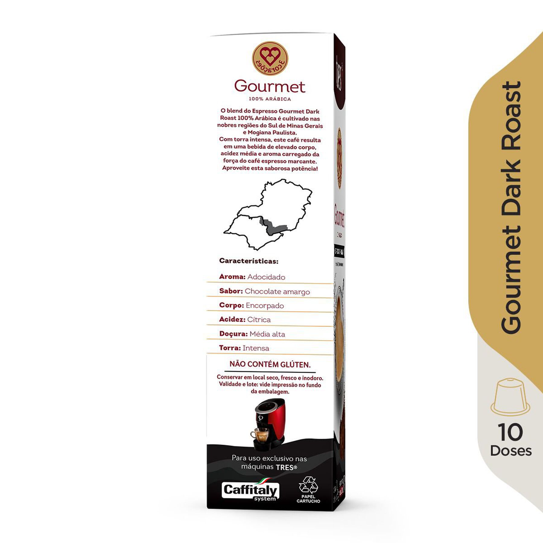 Café em Cápsula Torrado e Moído Espresso Dark Roast Gourmet 3 Corações Caixa C/10 Unidades