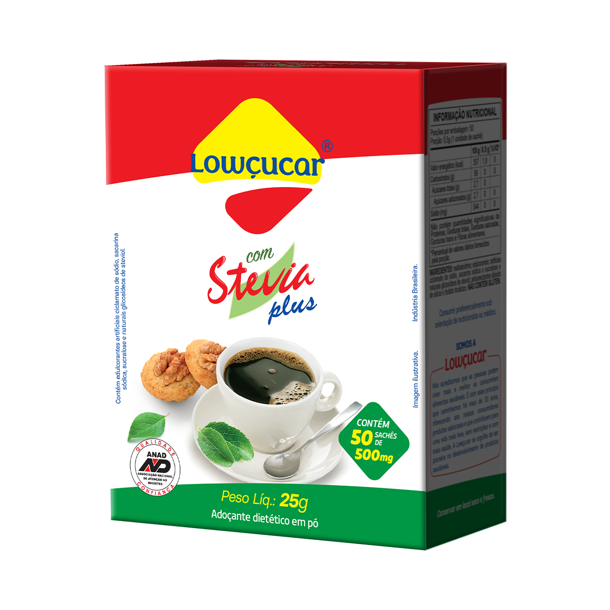 Ado&ccedil;ante em P&oacute; Stevia Low&ccedil;ucar Plus Caixa 25g C/50 Unidades