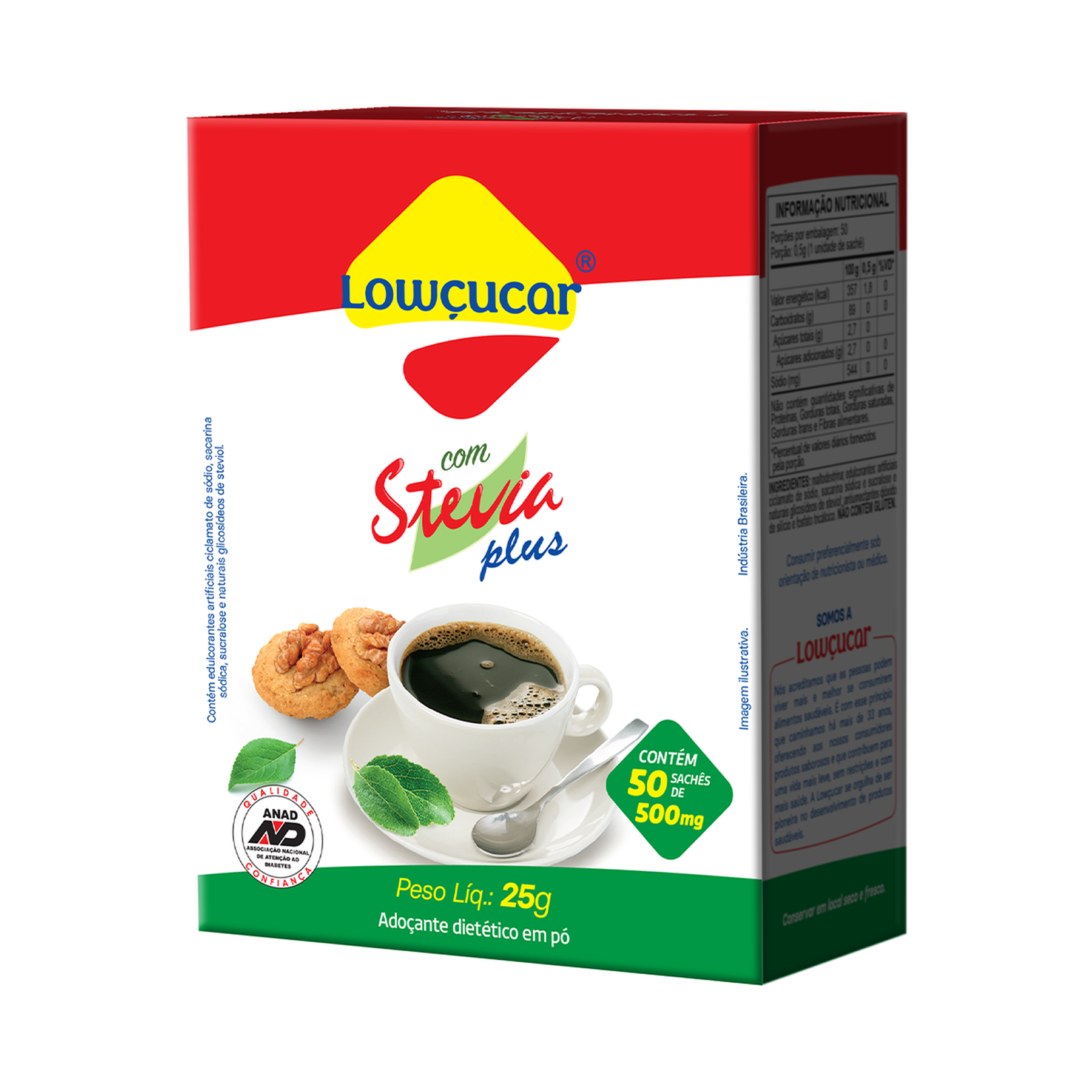 Adoçante em Pó Stevia Lowçucar Plus Caixa 25g C/50 Unidades