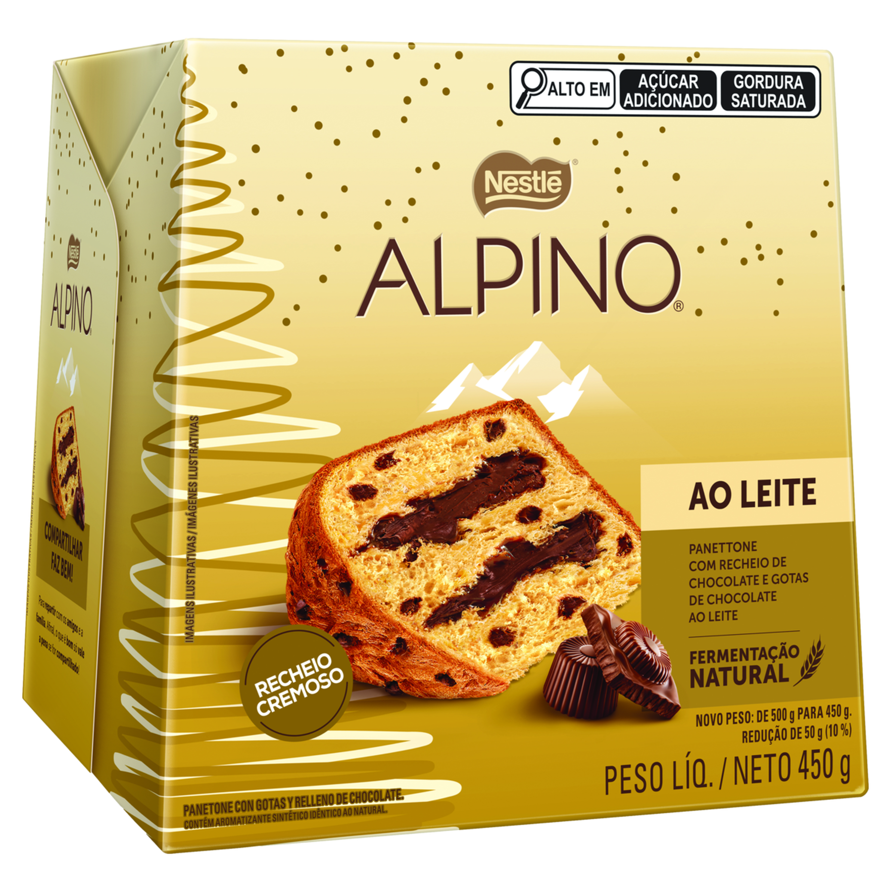 Panettone Recheio Chocolate e Gotas Alpino Nestlé Caixa 450g