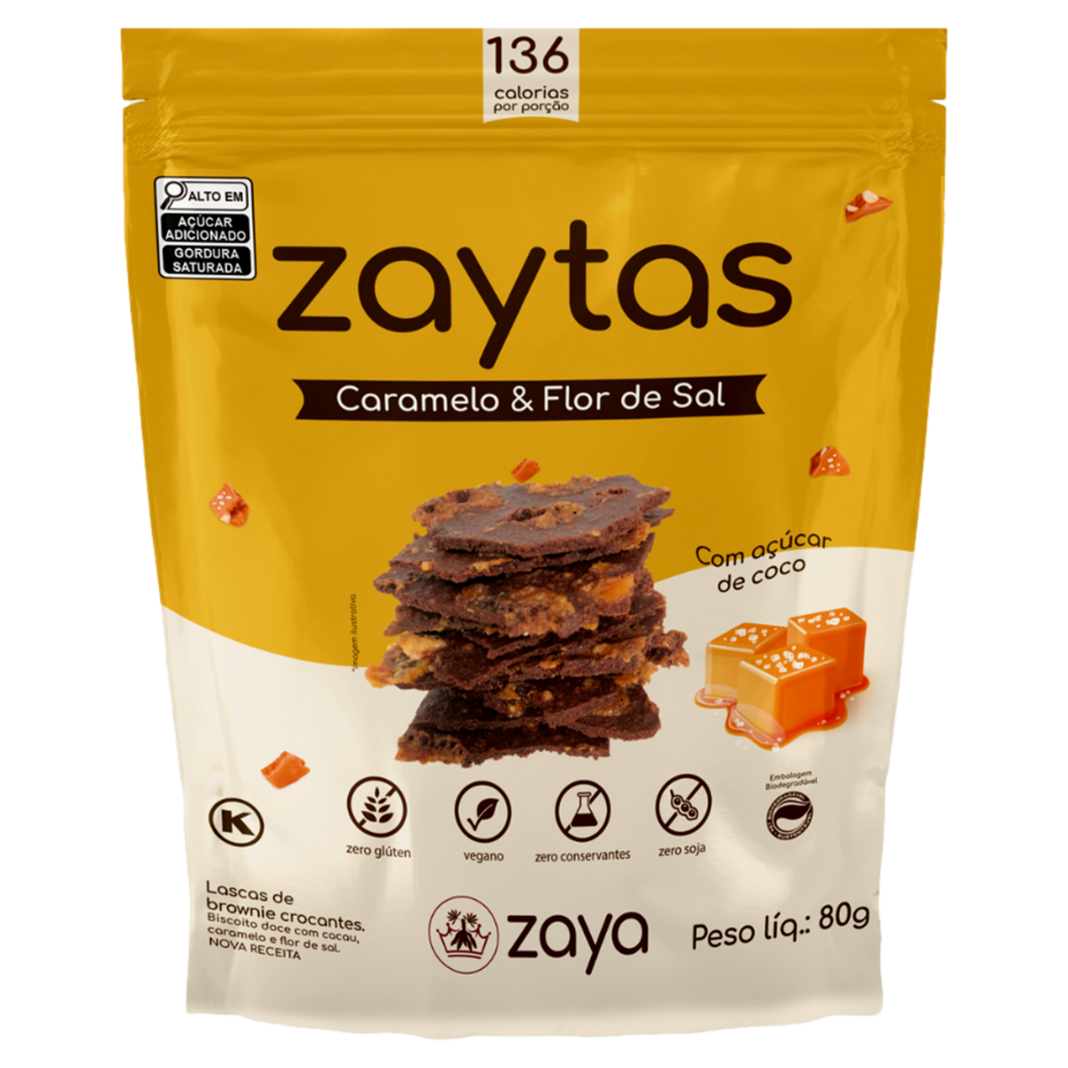 Lascas de Brownie Crocante Caramelo e Flor de Sal Zaytas Pouch 80g