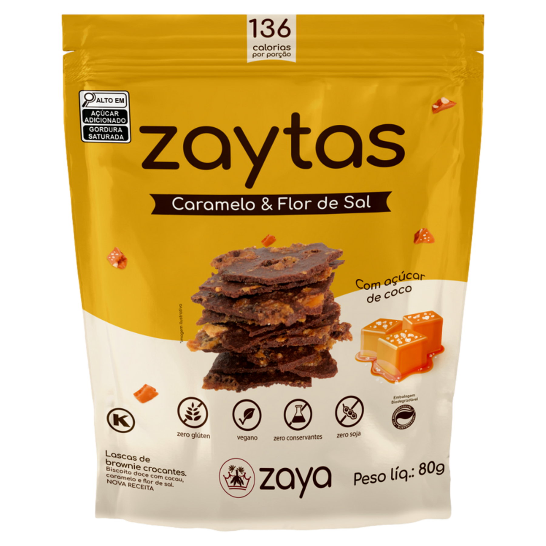 Lascas de Brownie Crocante Caramelo e Flor de Sal Zaytas Pouch 80g