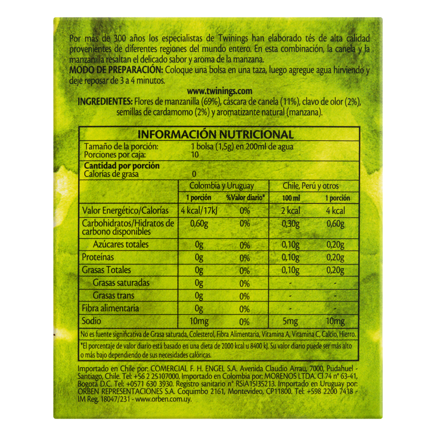 Ch&aacute; Twinings Camomila, Canela e Ma&ccedil;&atilde; 15g